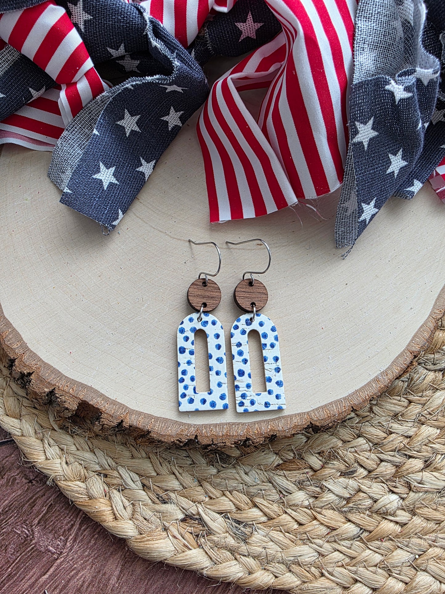White & Blue Dotted Window Arch Earrings