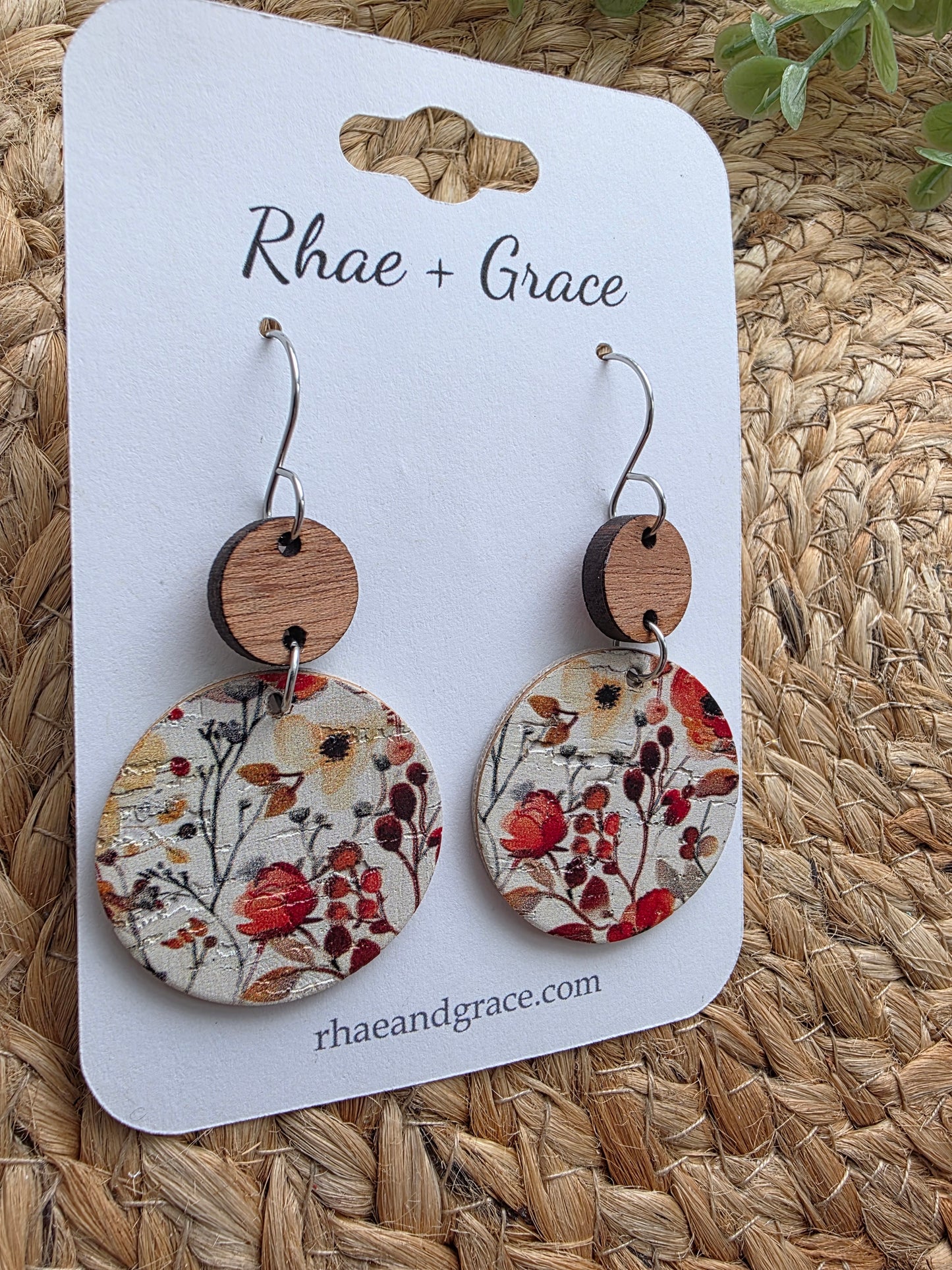 Autumn Watercolor Floral Circle Drop Earrings