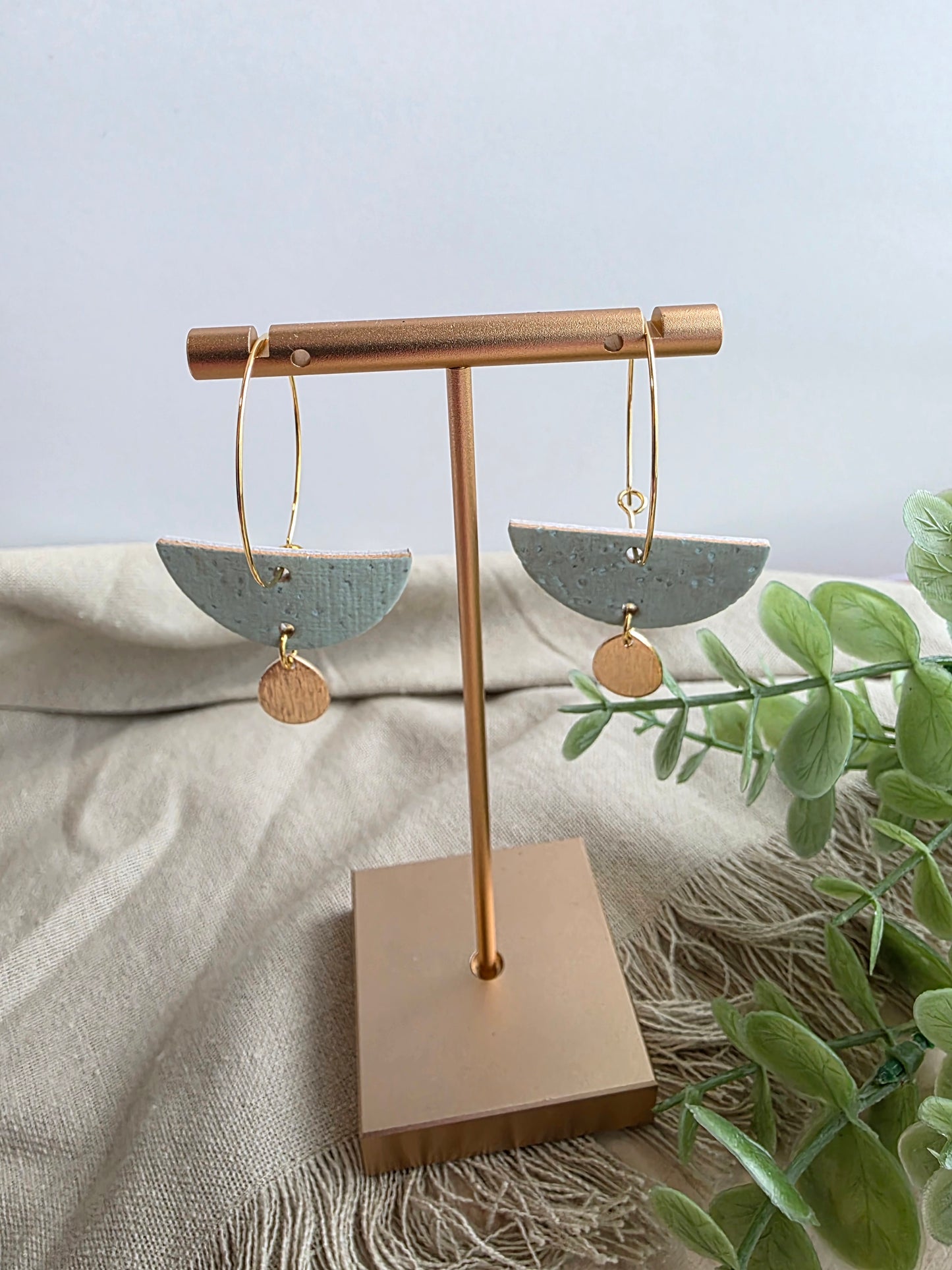 Soft Aqua Crescent Drop Hoop Earrings
