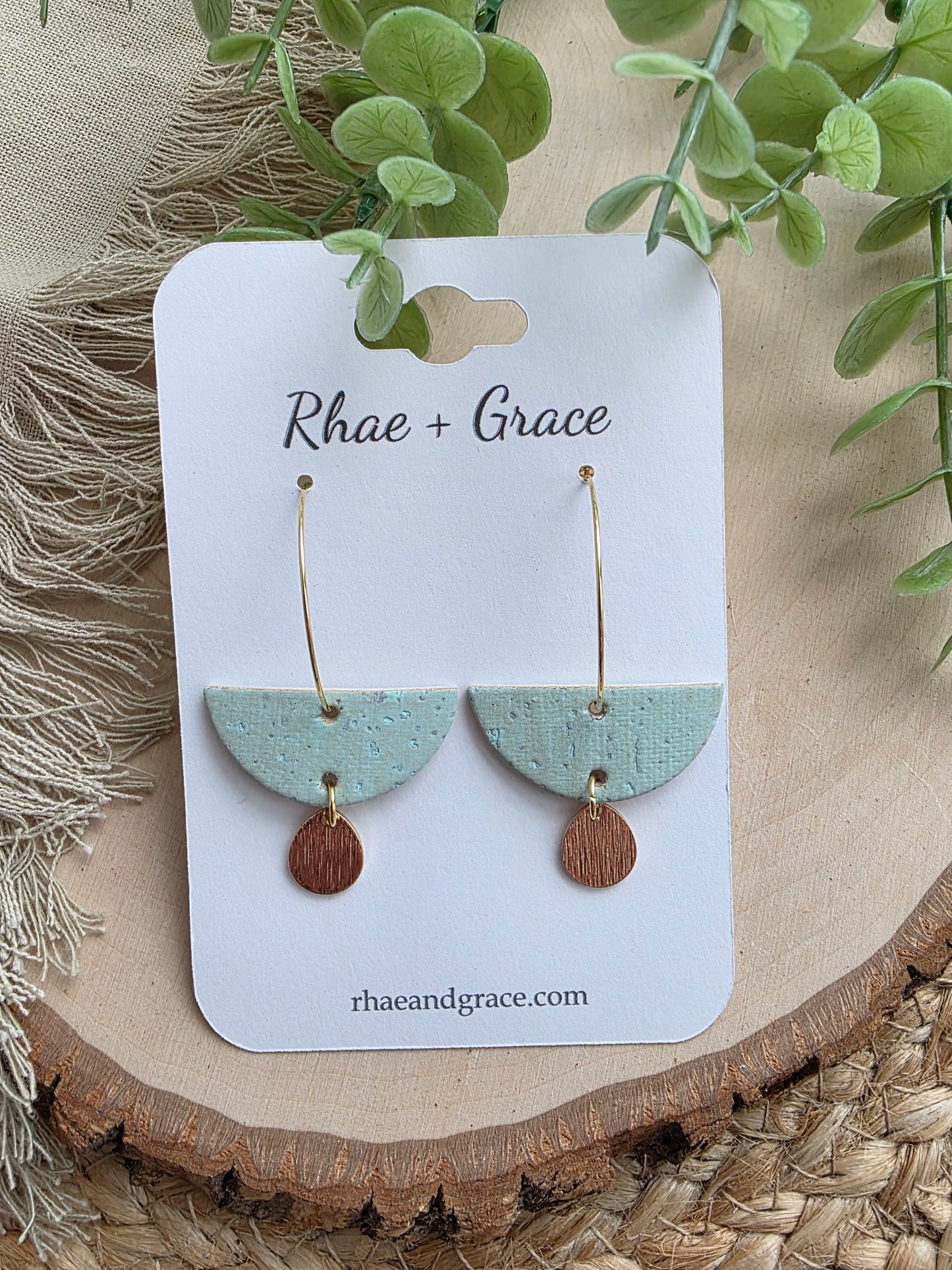 Soft Aqua Crescent Drop Hoop Earrings