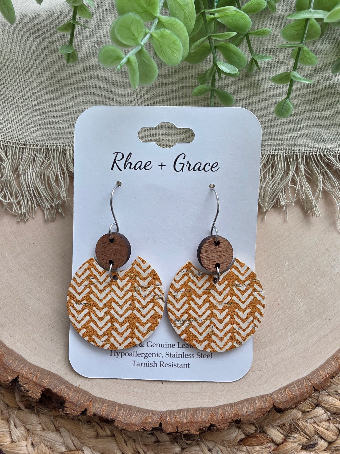 Mustard Boho Broken Chevron Circle Earrings