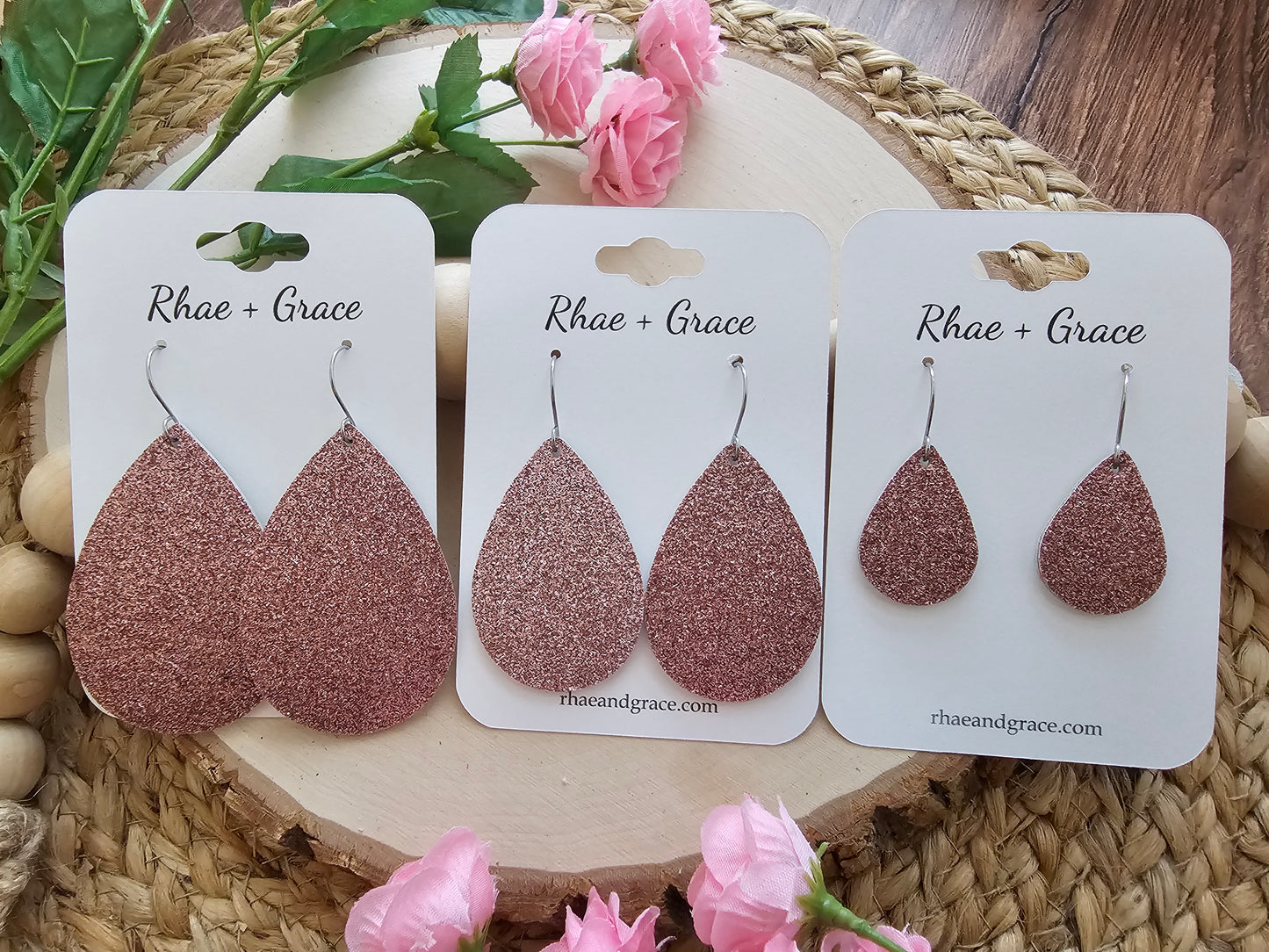 Rose Glitter Teardrop Earrings (3 sizes)