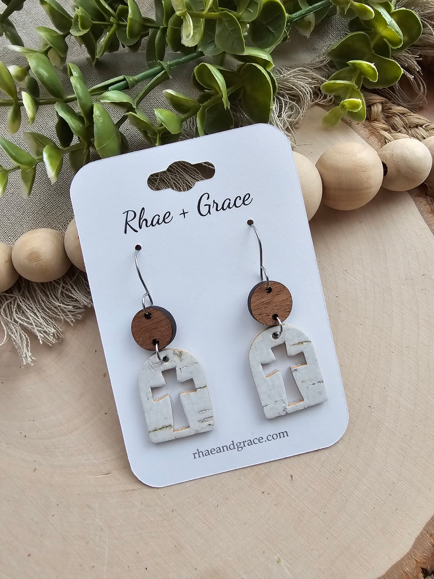 White Cross Cutout Arch Earrings