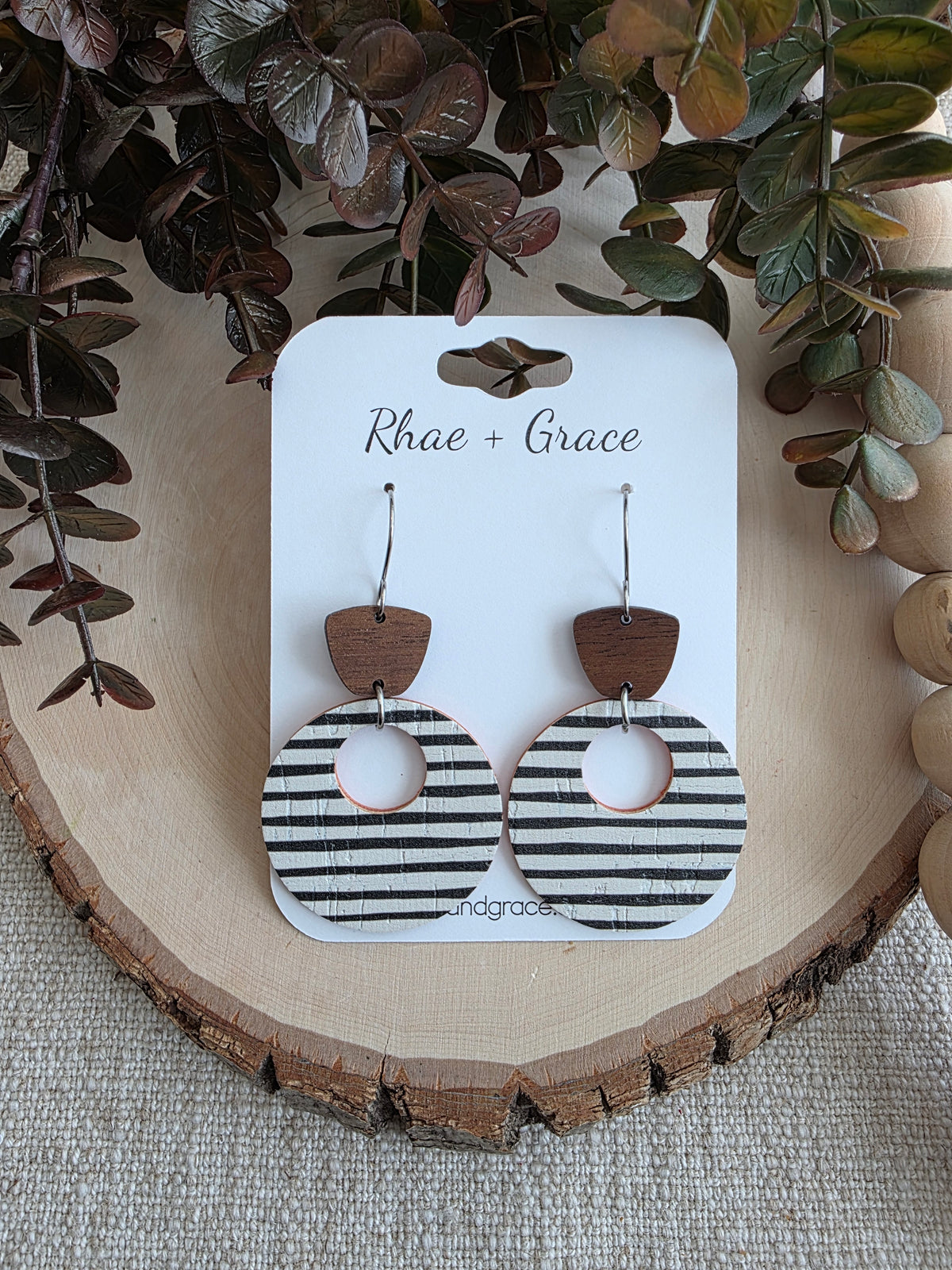 Black & White Striped Circle Cutout Earrings