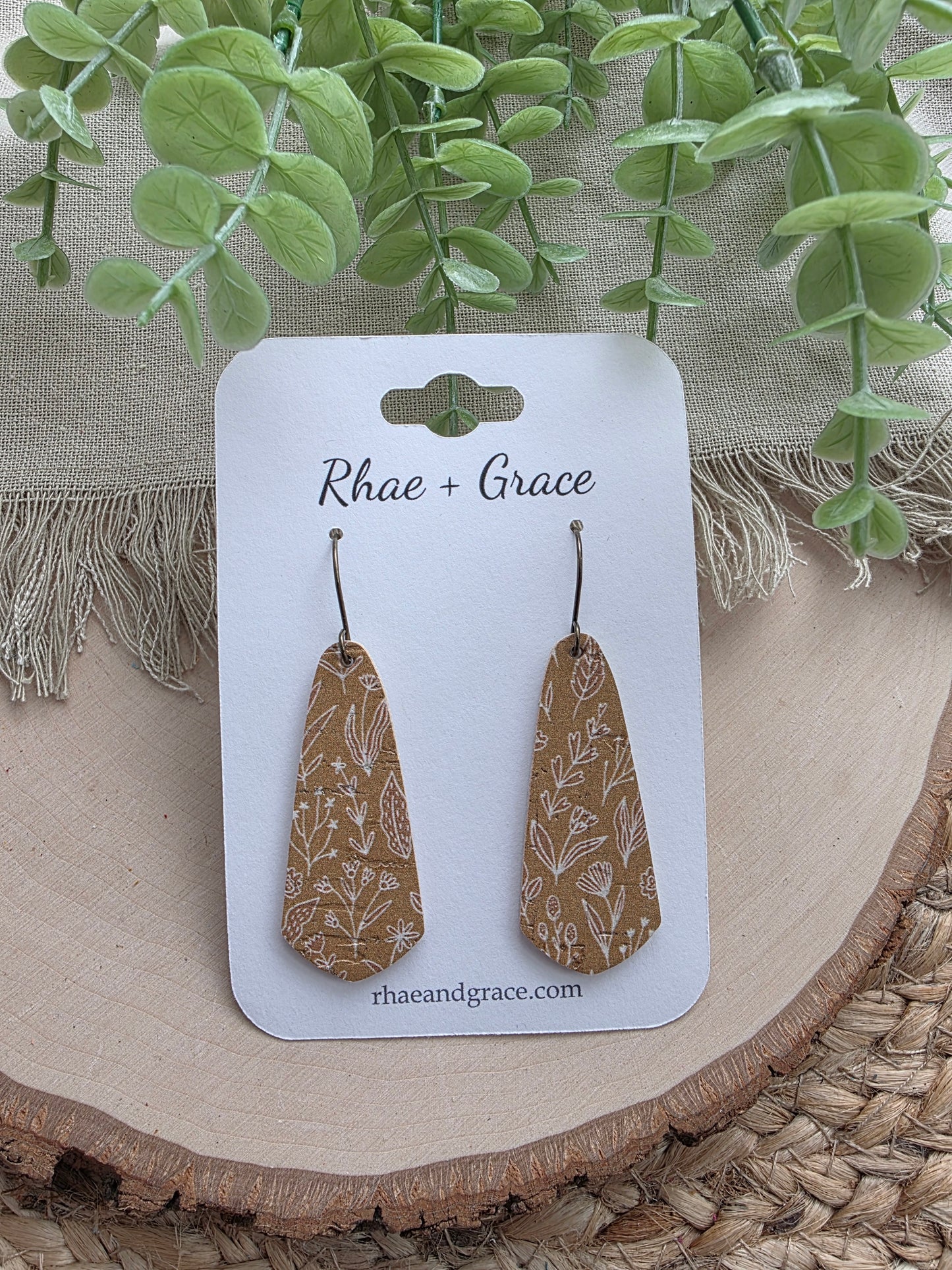 Dijon Brown & Cream Floral Skinny Drop Earrings
