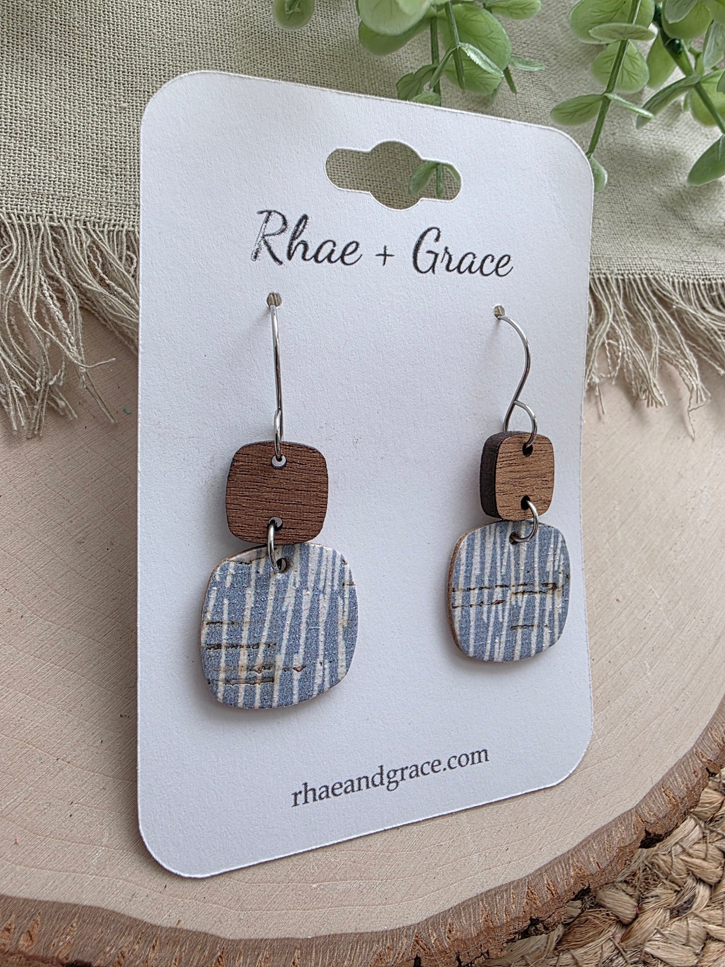 Light Blue & Cream Rounded Square Earrings