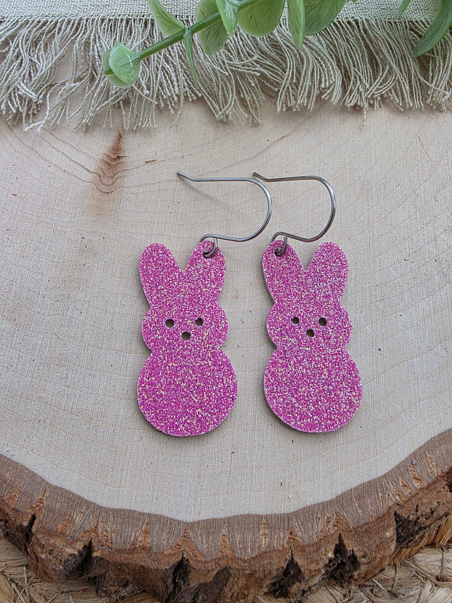 Pink Glitter Bunny Peep Earrings