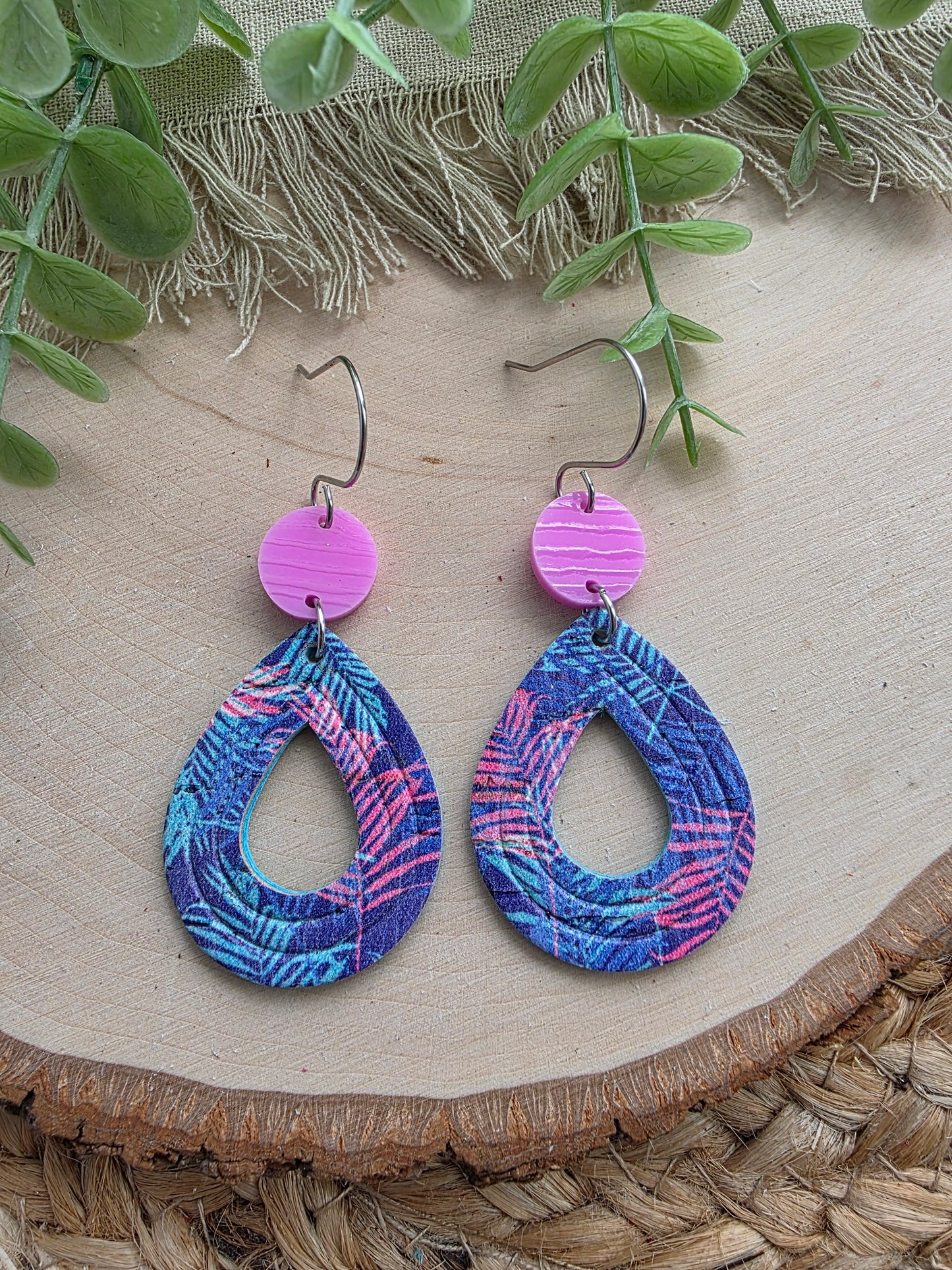 Tropical Palm Open Teardrop Earrings