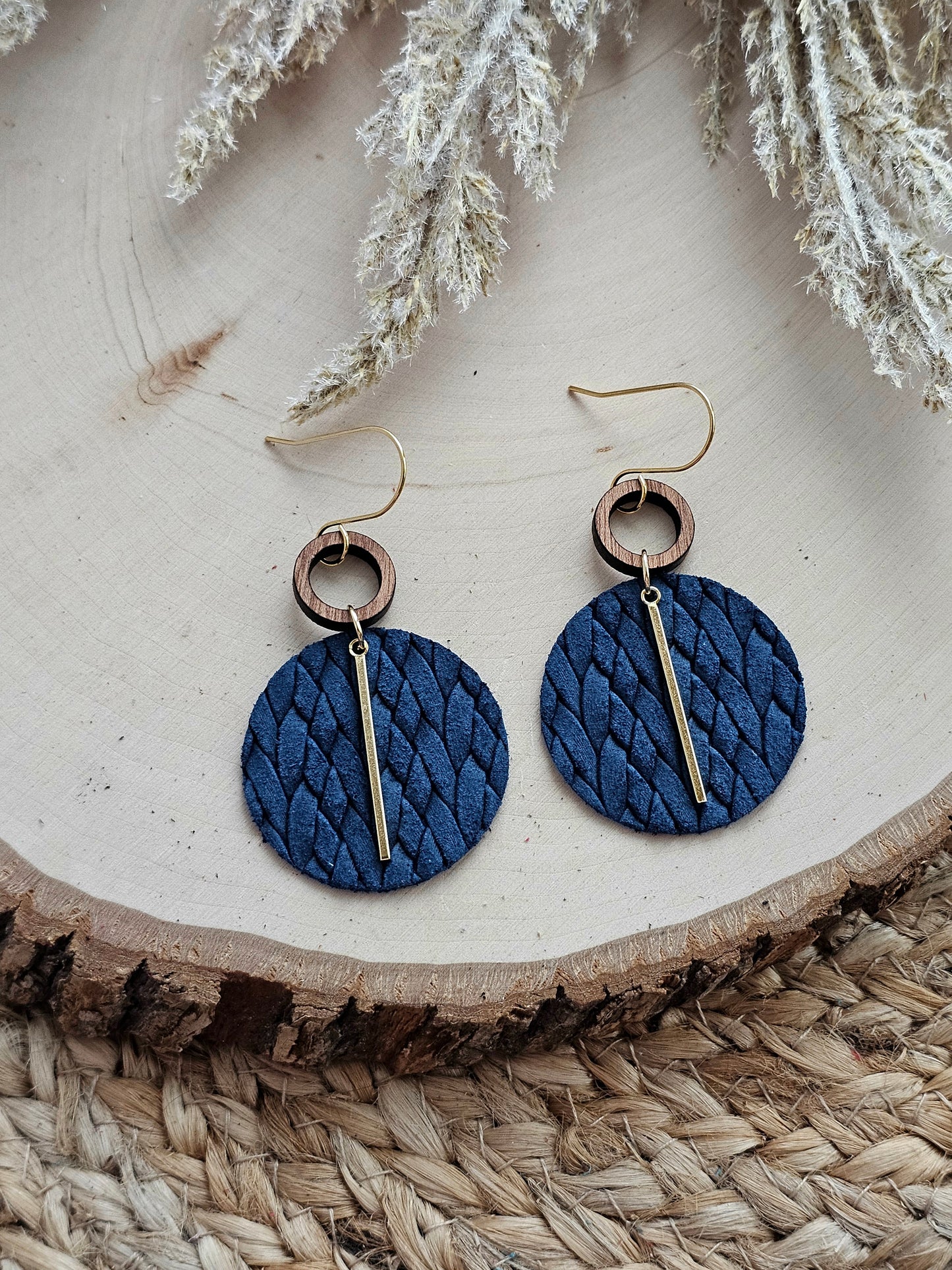 Navy Blue Braided Circle Earrings - Silver or Gold