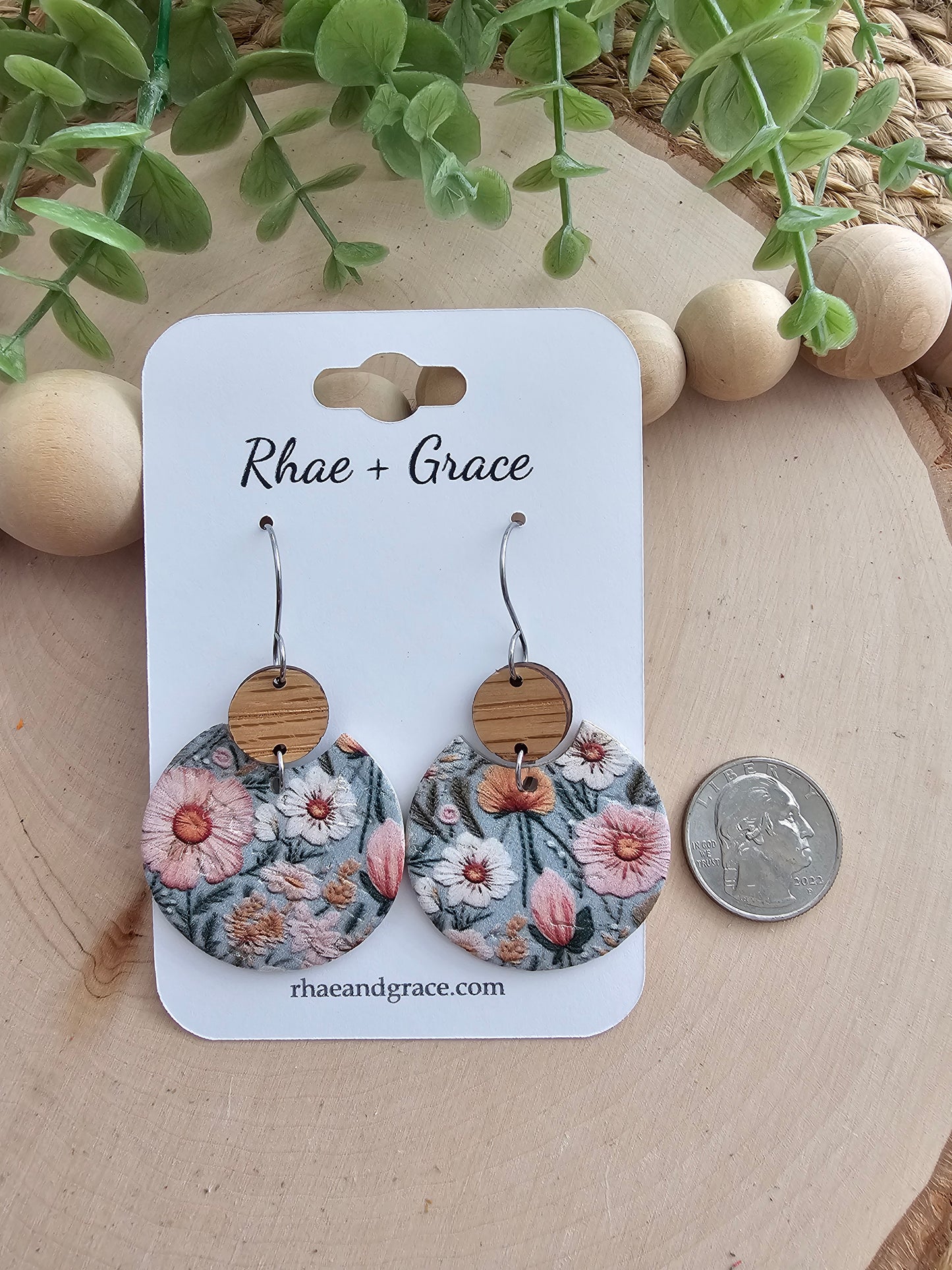 Dusty Blue Floral Circle Earrings
