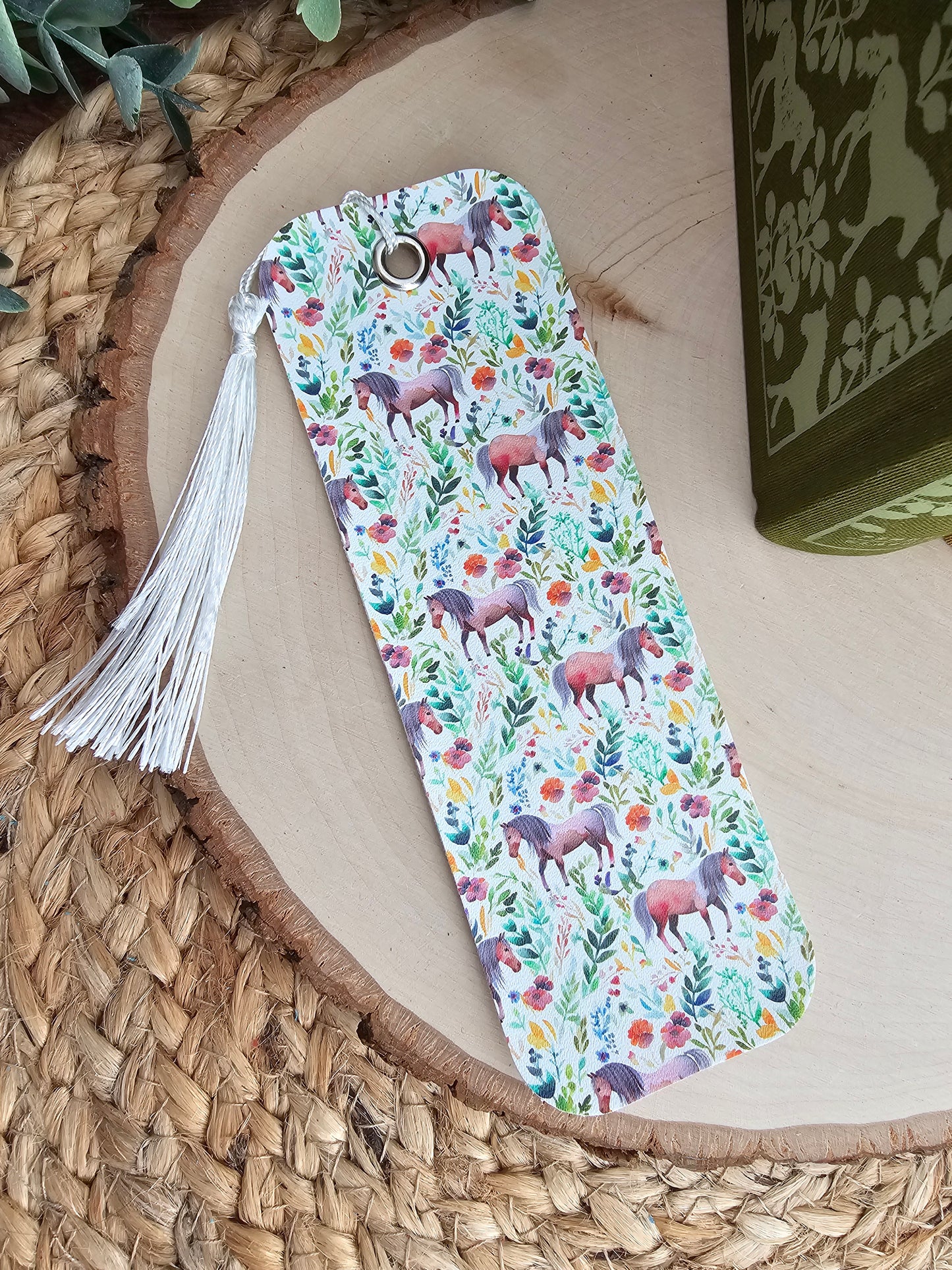 Floral Horse Faux Leather Bookmark