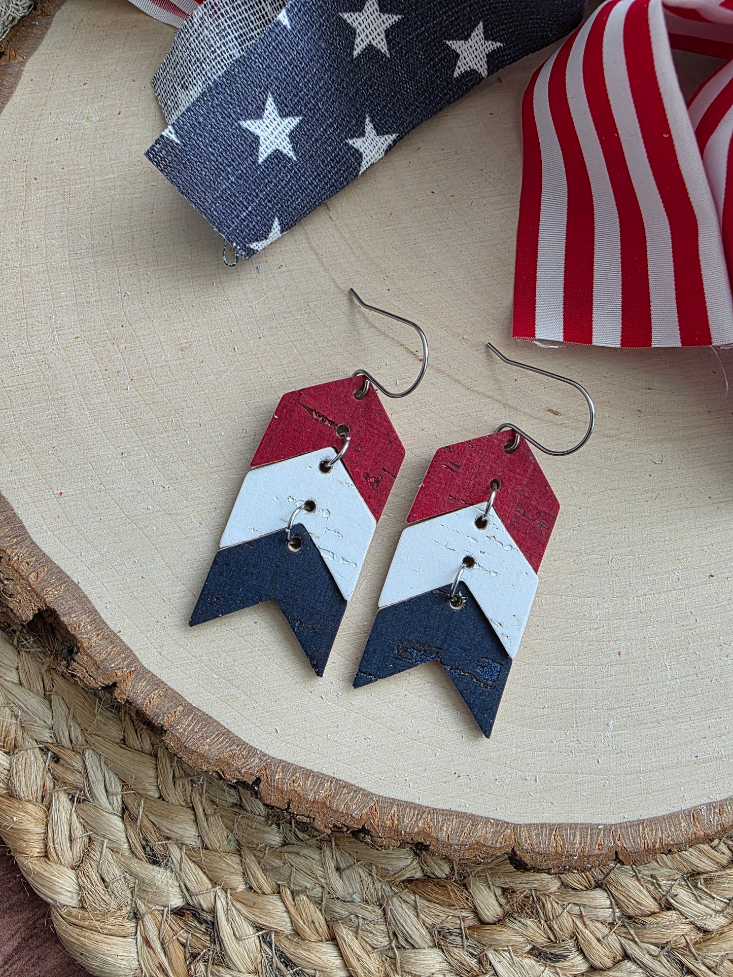 Red, White & Blue Triple Chevron Arrow Earrings