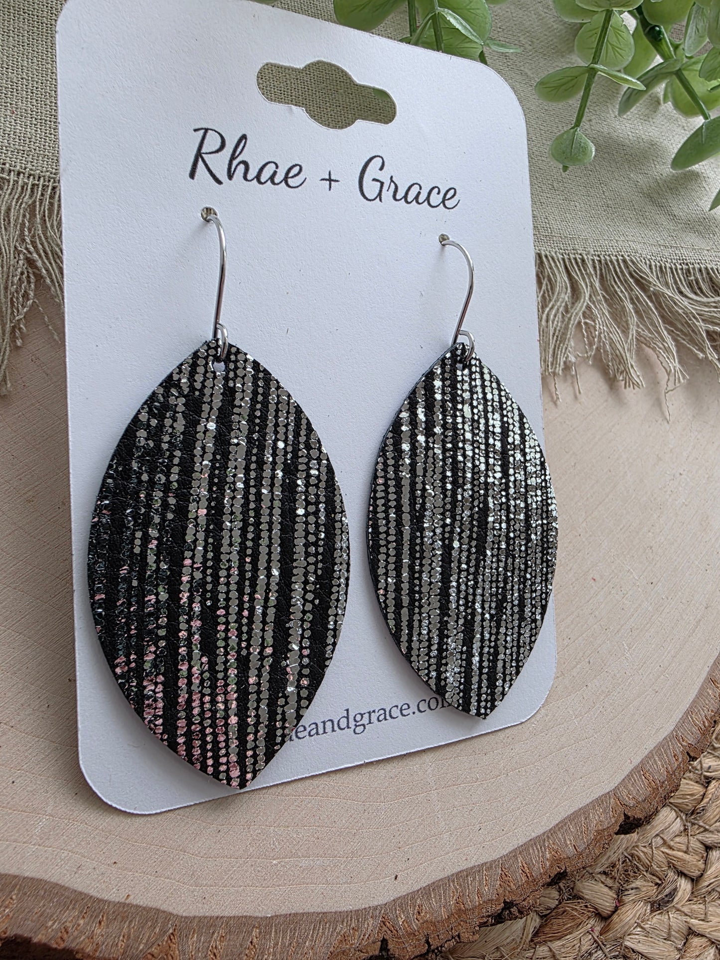 Black & Silver Leaf Earrings
