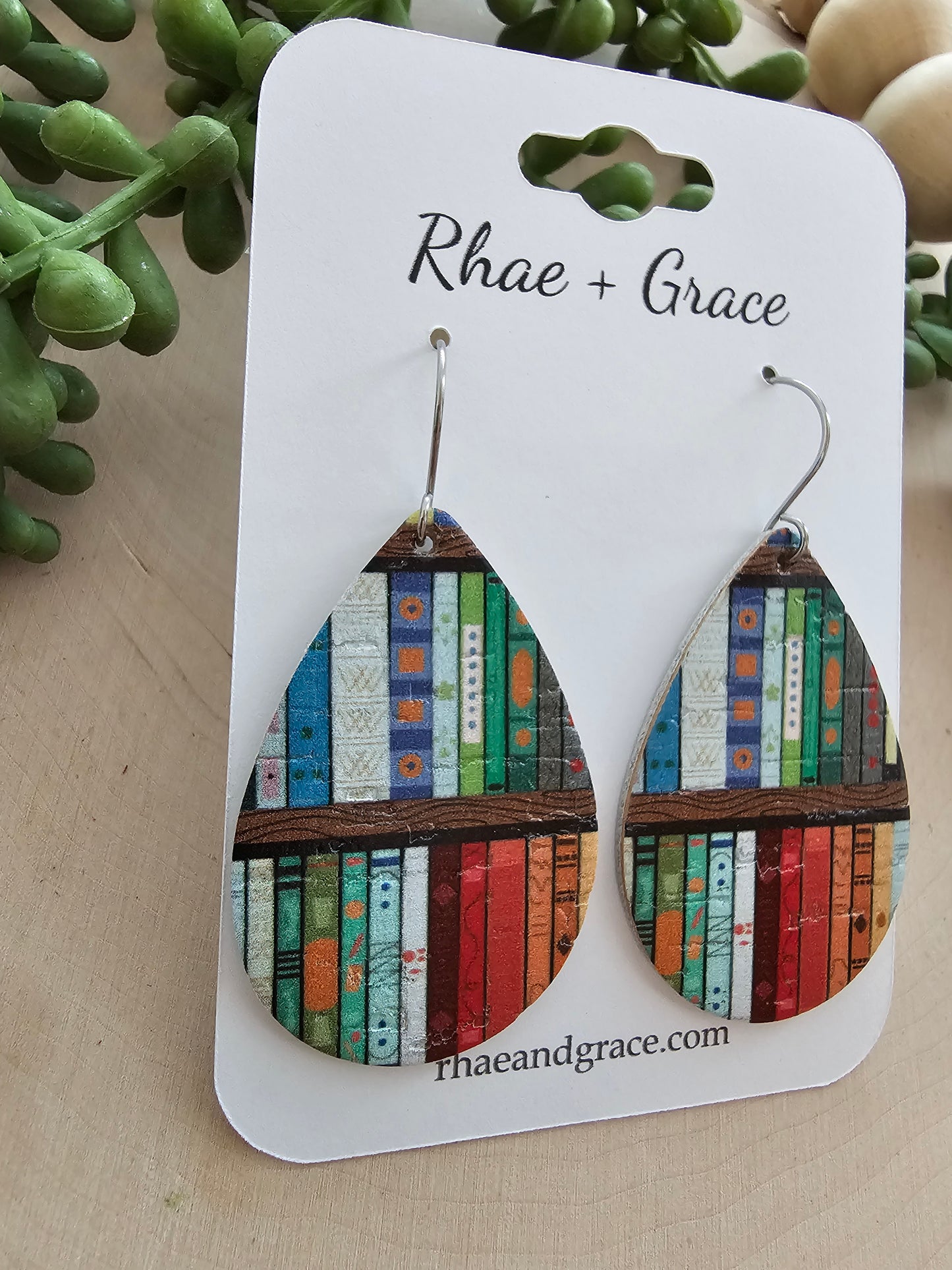 Colorful Library Book Teardrop Earrings - Medium