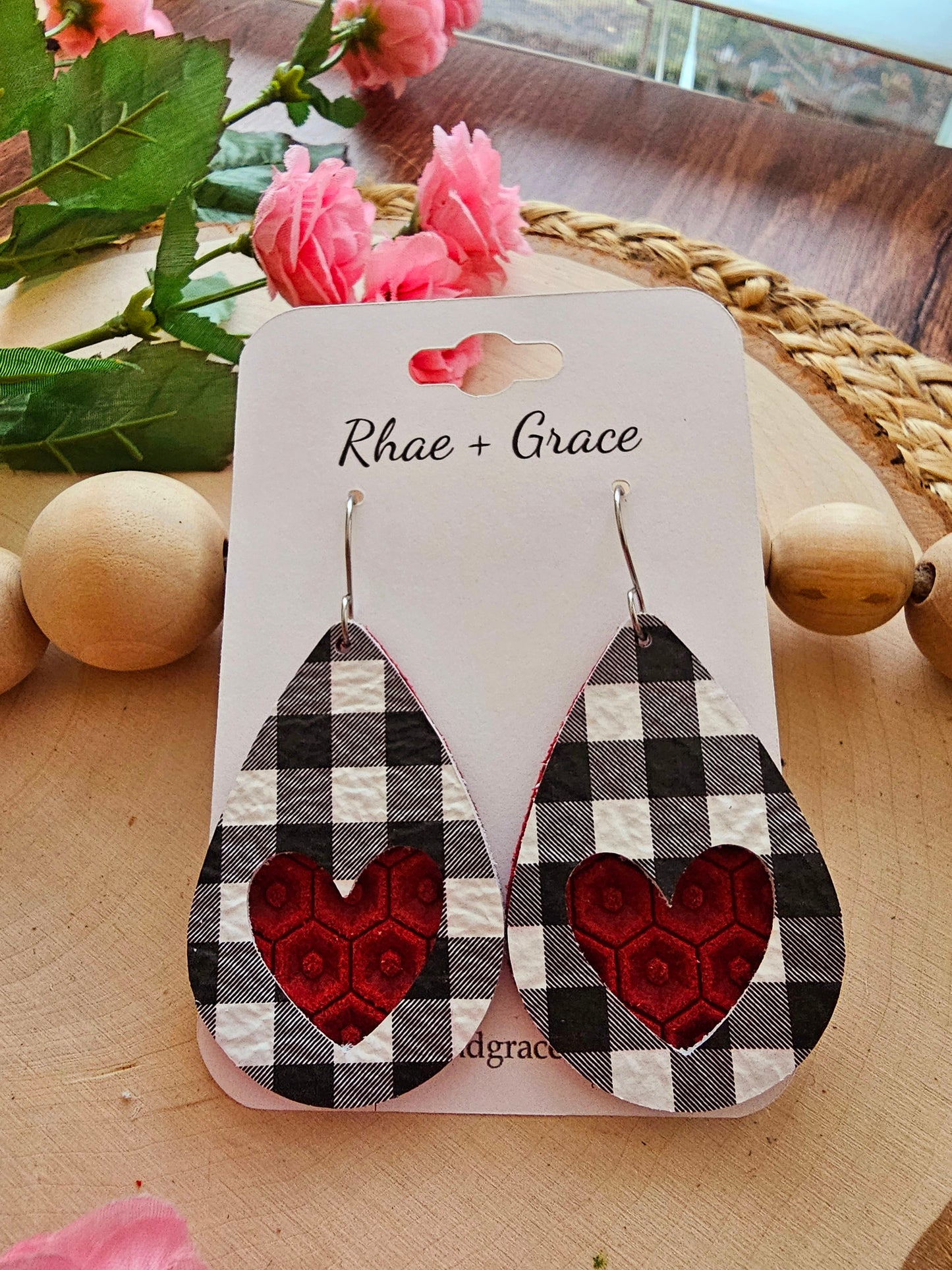 Layered Buffalo Plaid Heart Cutout Teardrop Earrings