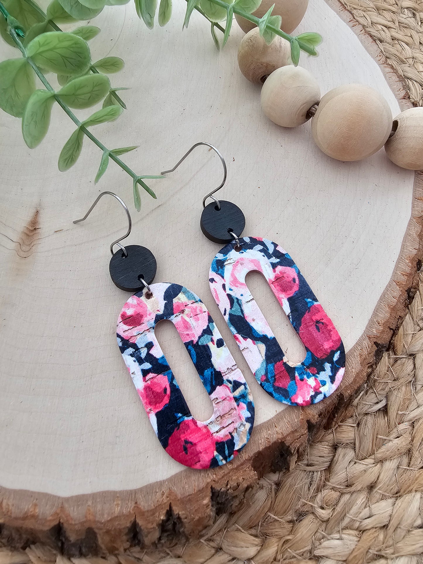 Midnight Rose Garden Floral Elongated Oval Earrings