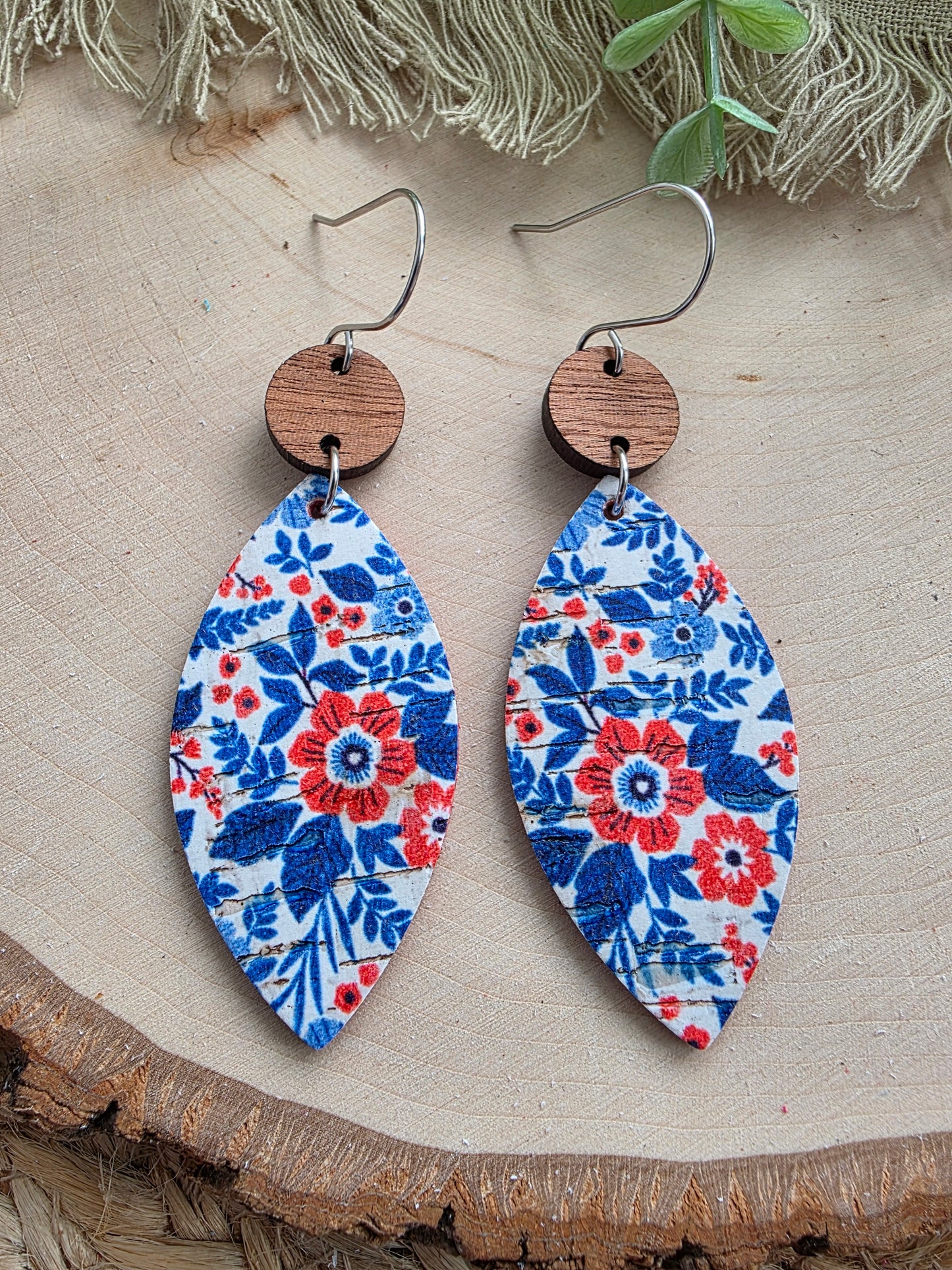 Patriotic Floral Leaf Earrings