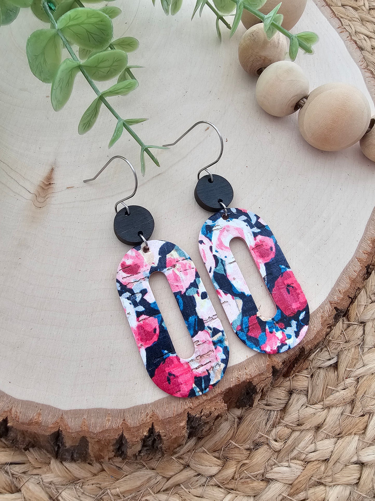 Midnight Rose Garden Floral Elongated Oval Earrings