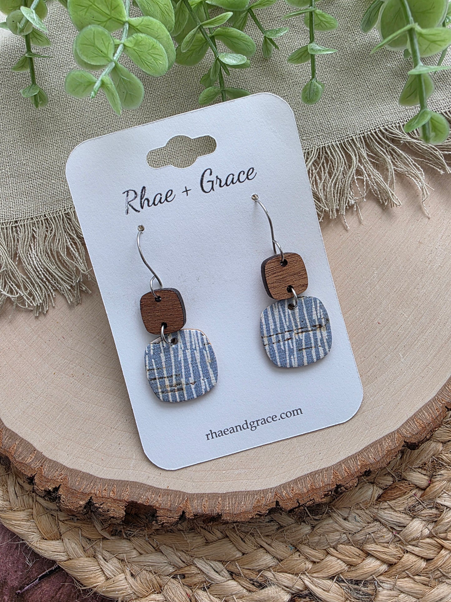 Light Blue & Cream Rounded Square Earrings