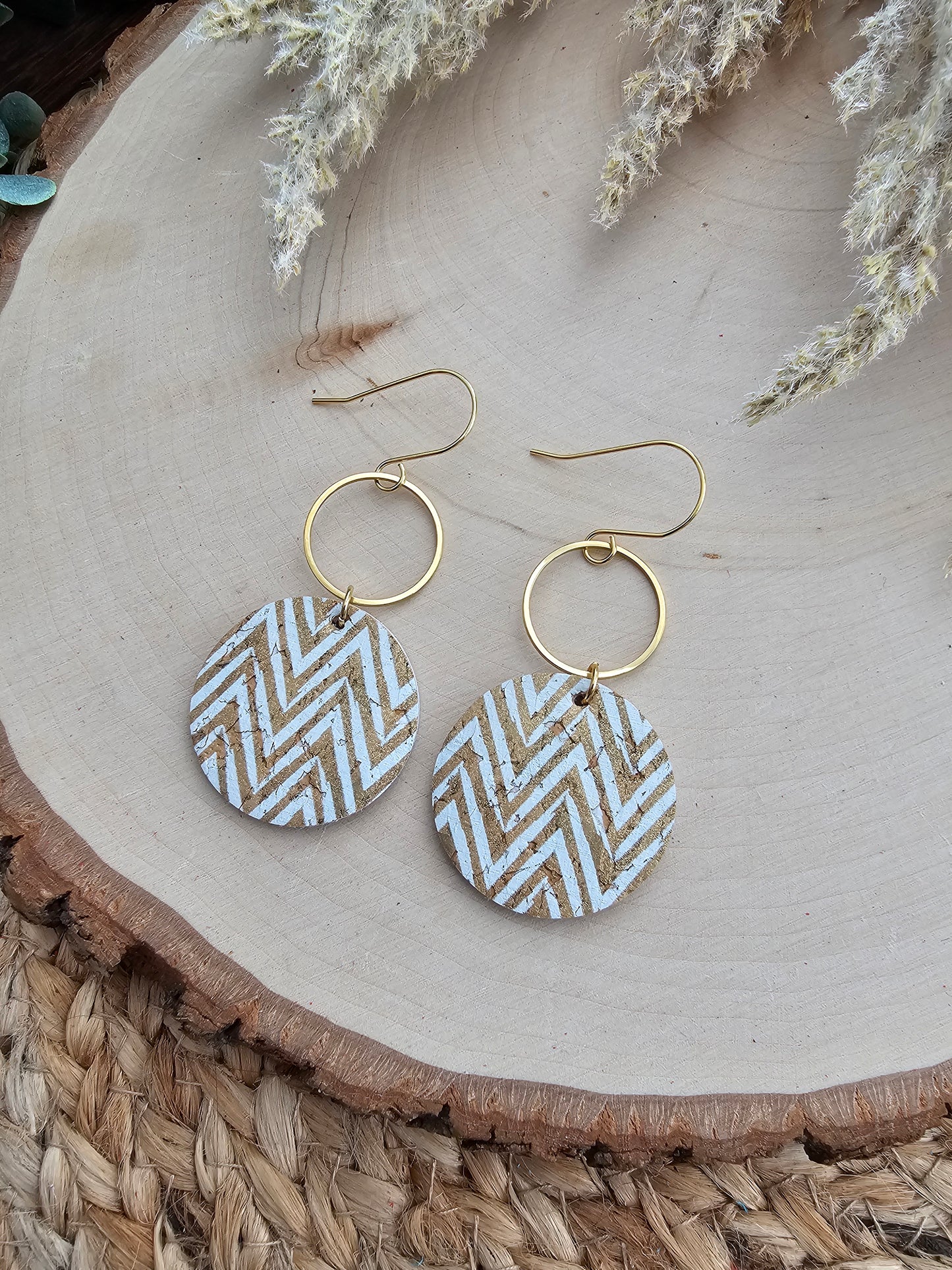 Gold Chevron Circle Drop Earrings