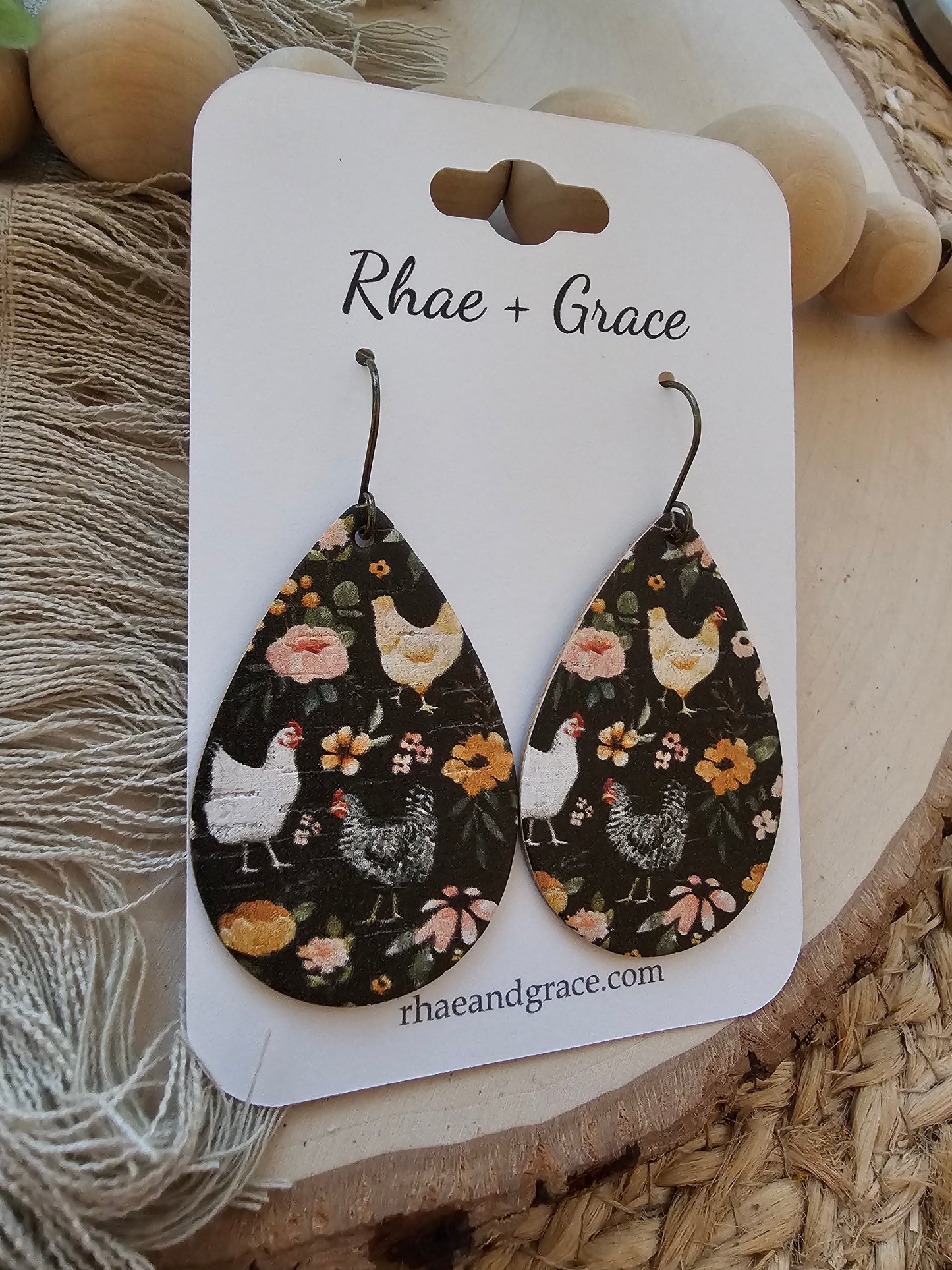 Floral Chicken Teardrop Earrings - Medium