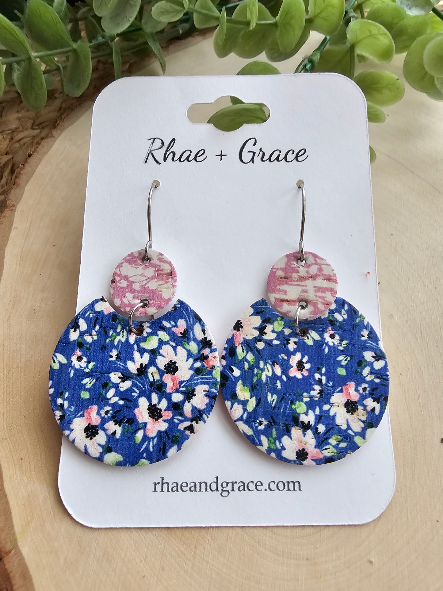 Blue Floral Circle Earrings