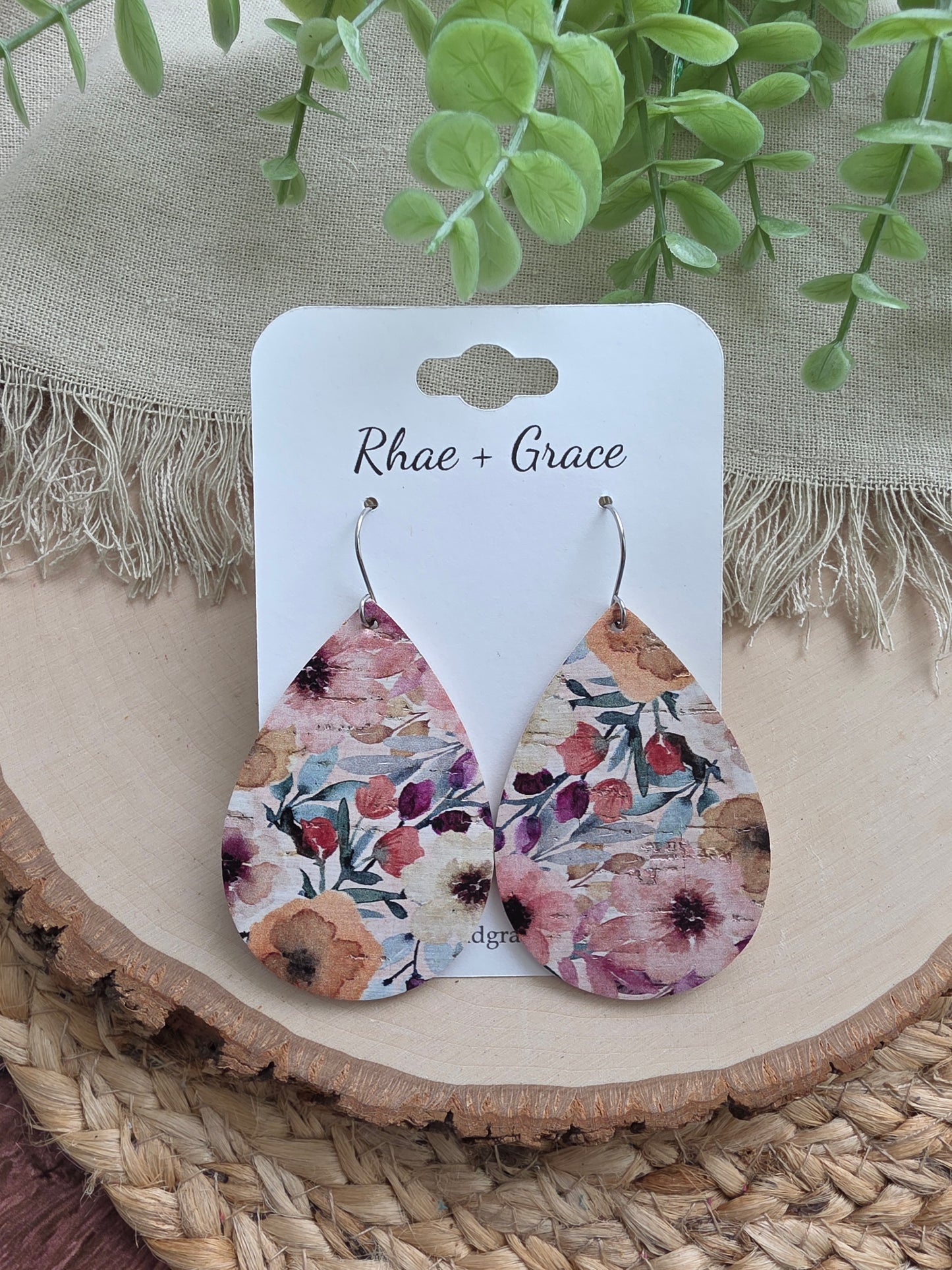 Watercolor Plum Bouquet Teardrop Earrings - Large