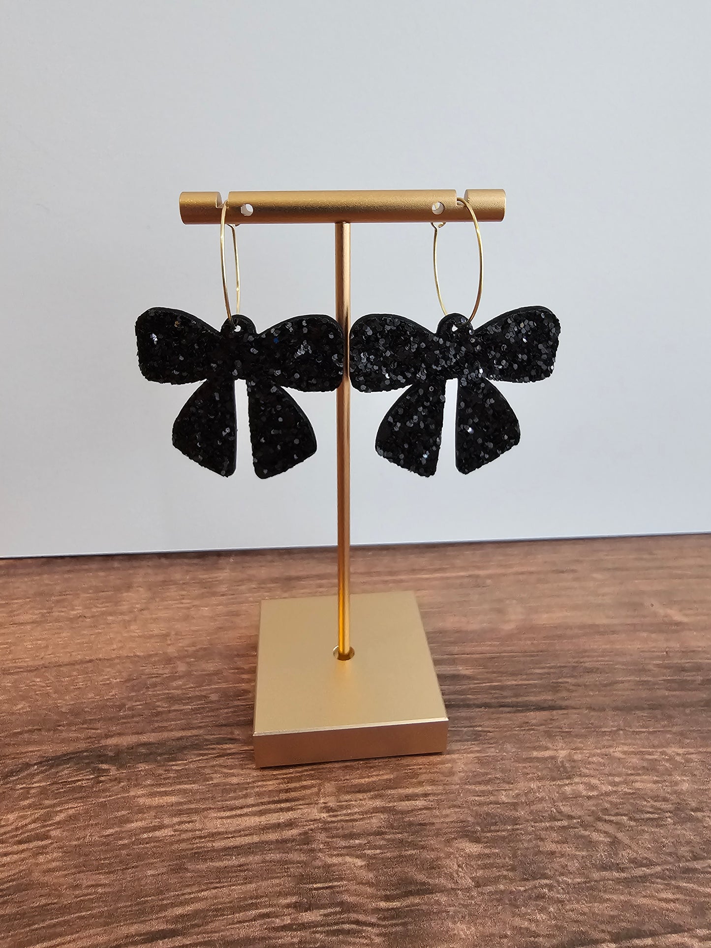 Black Glitter Bow Earrings