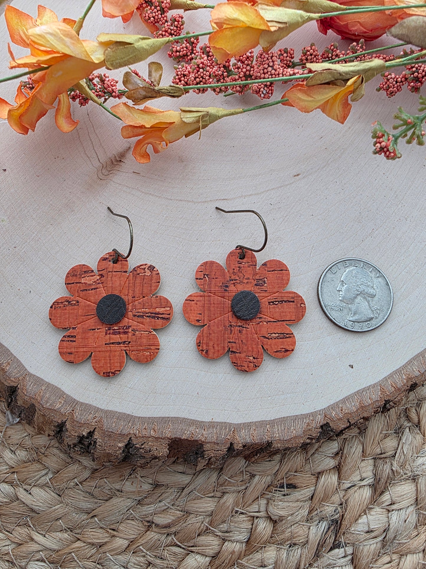 Orange Daisy Flower Earrings