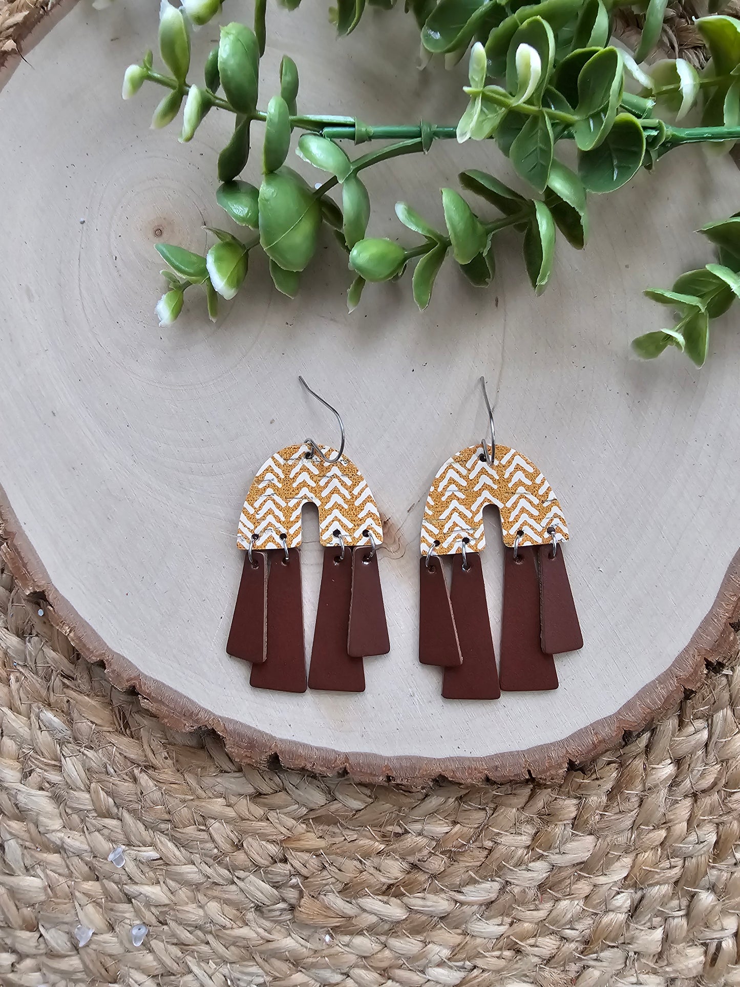 Mustard Broken Chevron Boho Chandelier Earrings