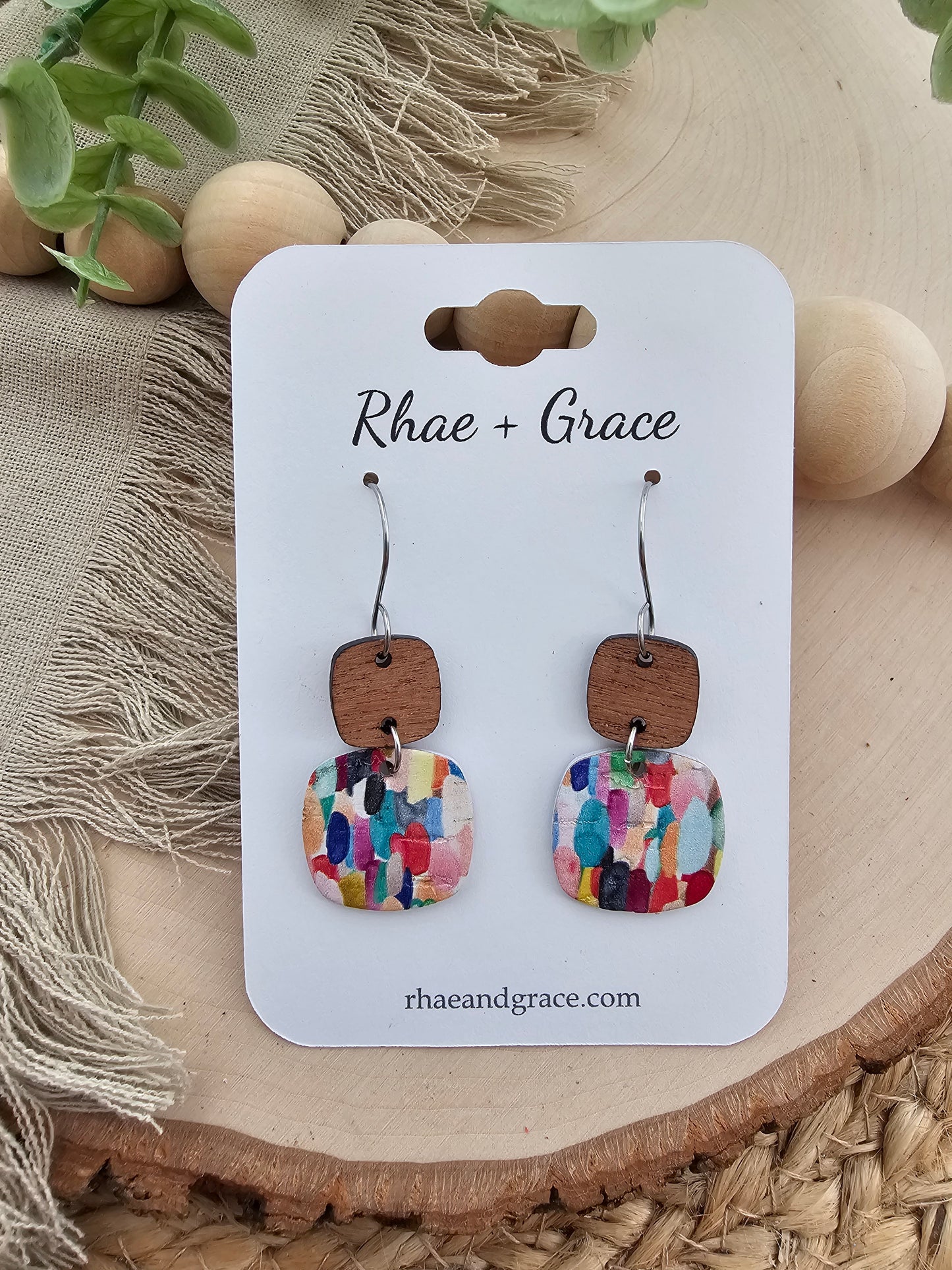 Colorful Confetti Rounded Square Earrings