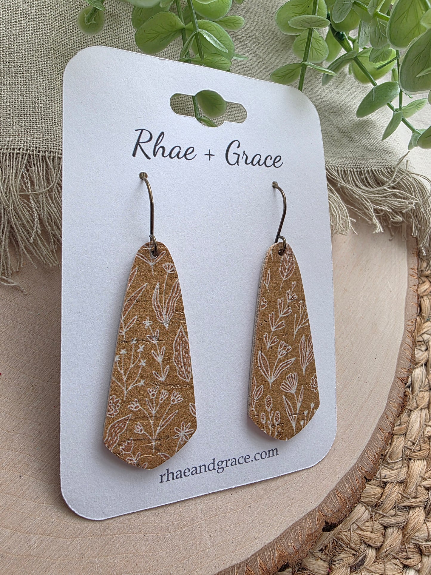 Dijon Brown & Cream Floral Skinny Drop Earrings