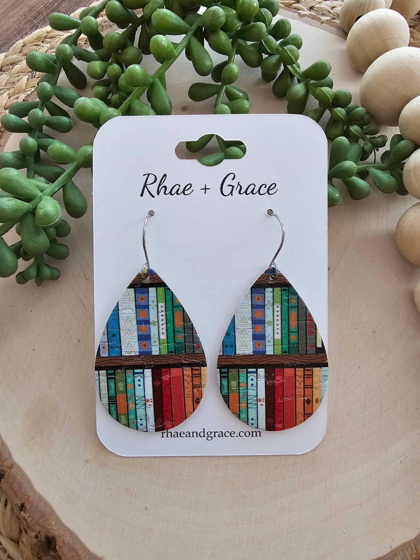Colorful Library Book Teardrop Earrings - Medium