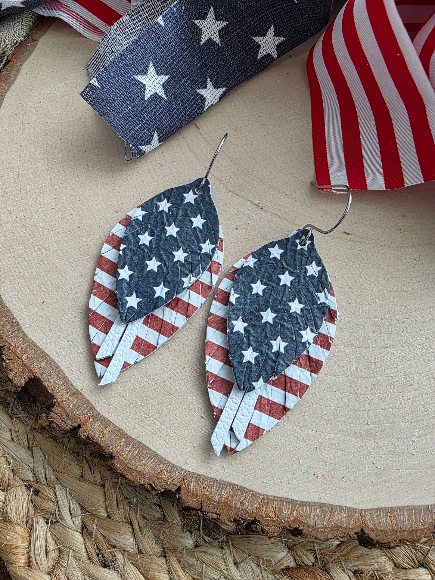 Stars & Stripes Fringe Feather Earrings