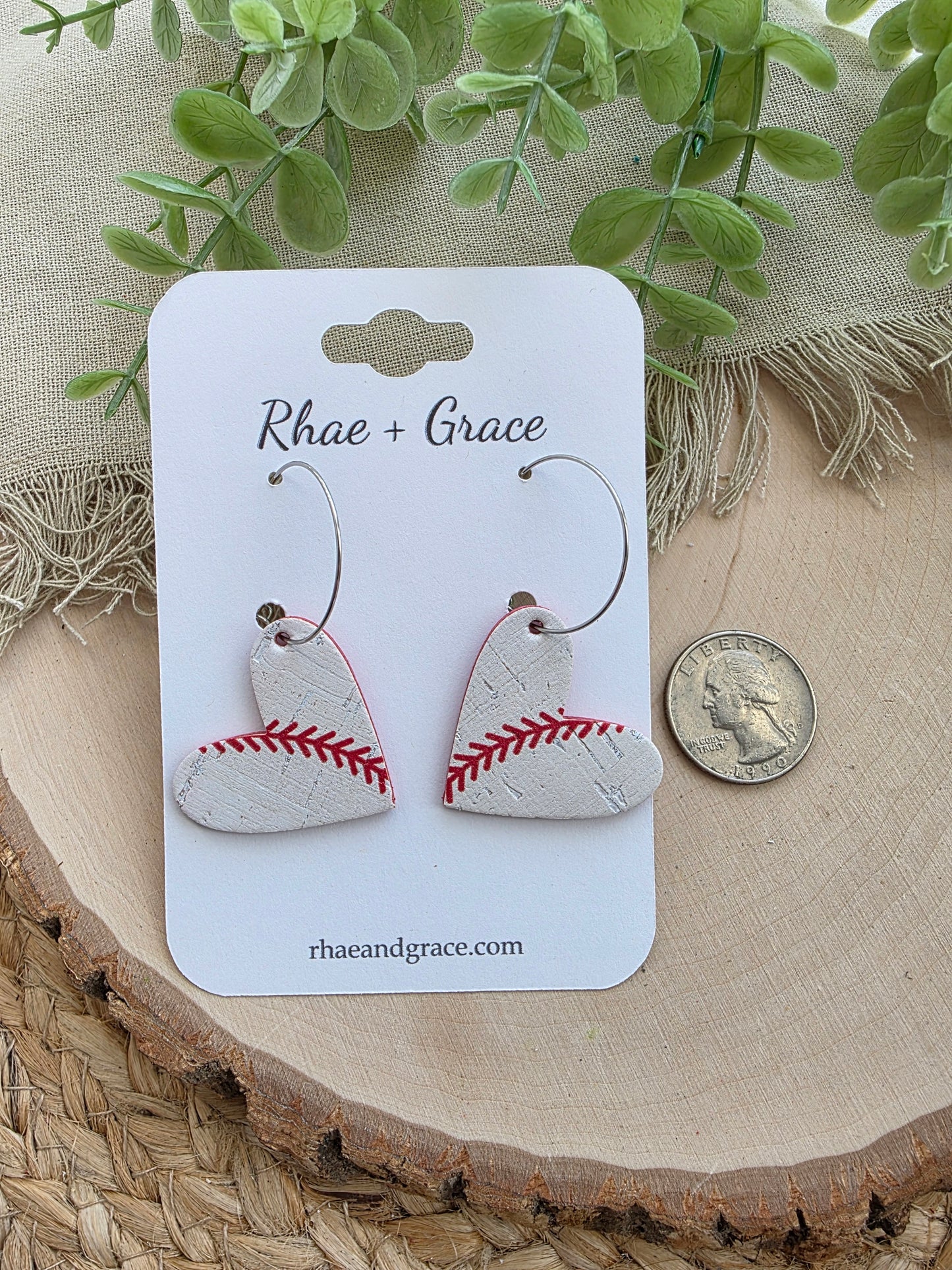 Baseball Heart Hoop Earrings