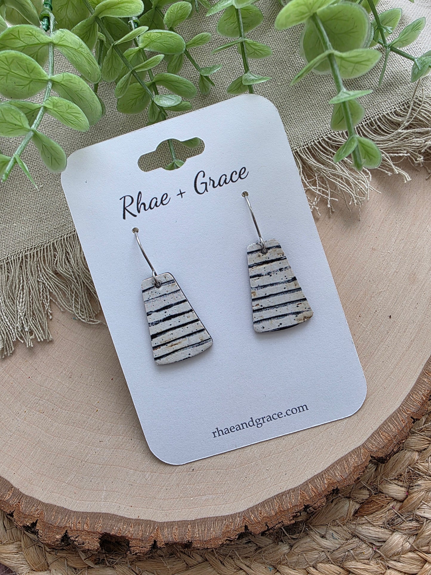 Black & White Pinstripe Small Trapezoid Earrings