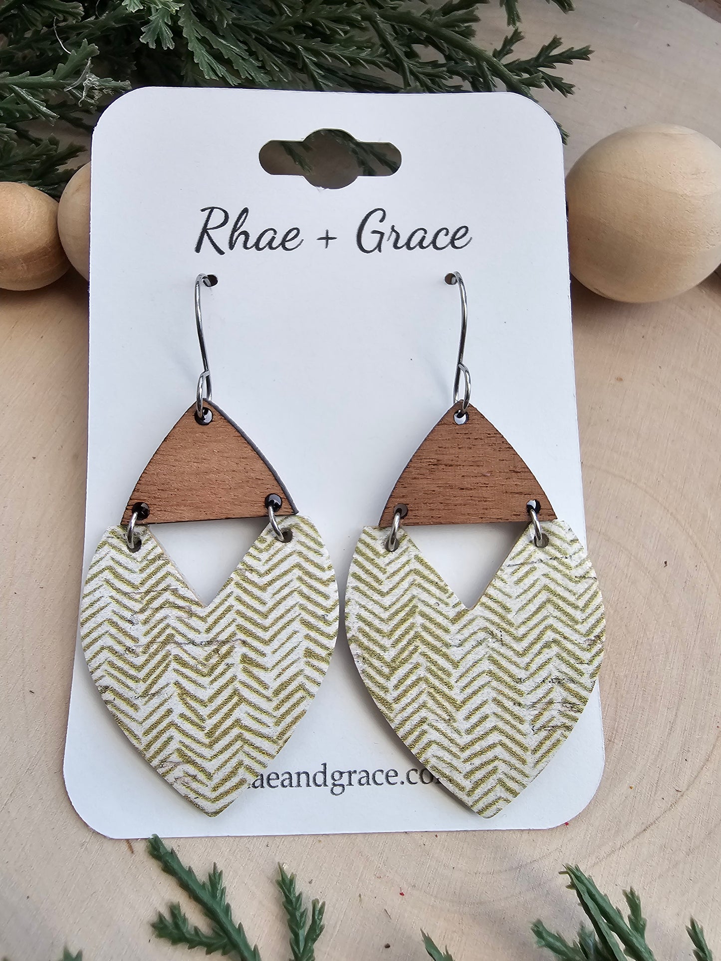 Golden Taupe Chevron Swoop Earrings - Large