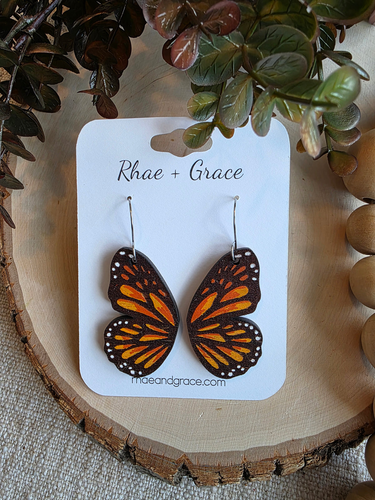 Monarch Butterfly Wing Wood Earrings