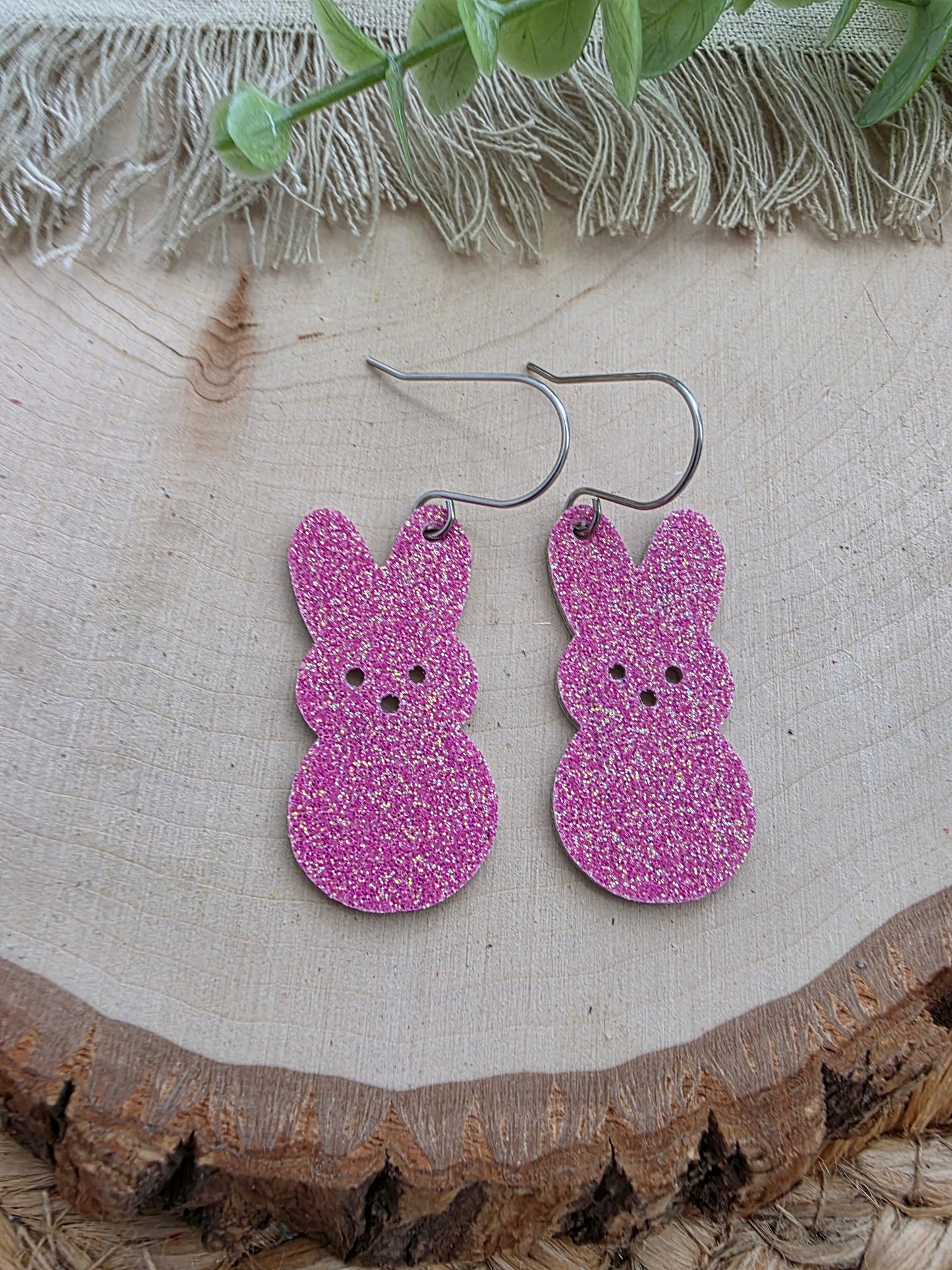 Pink Glitter Bunny Peep Earrings