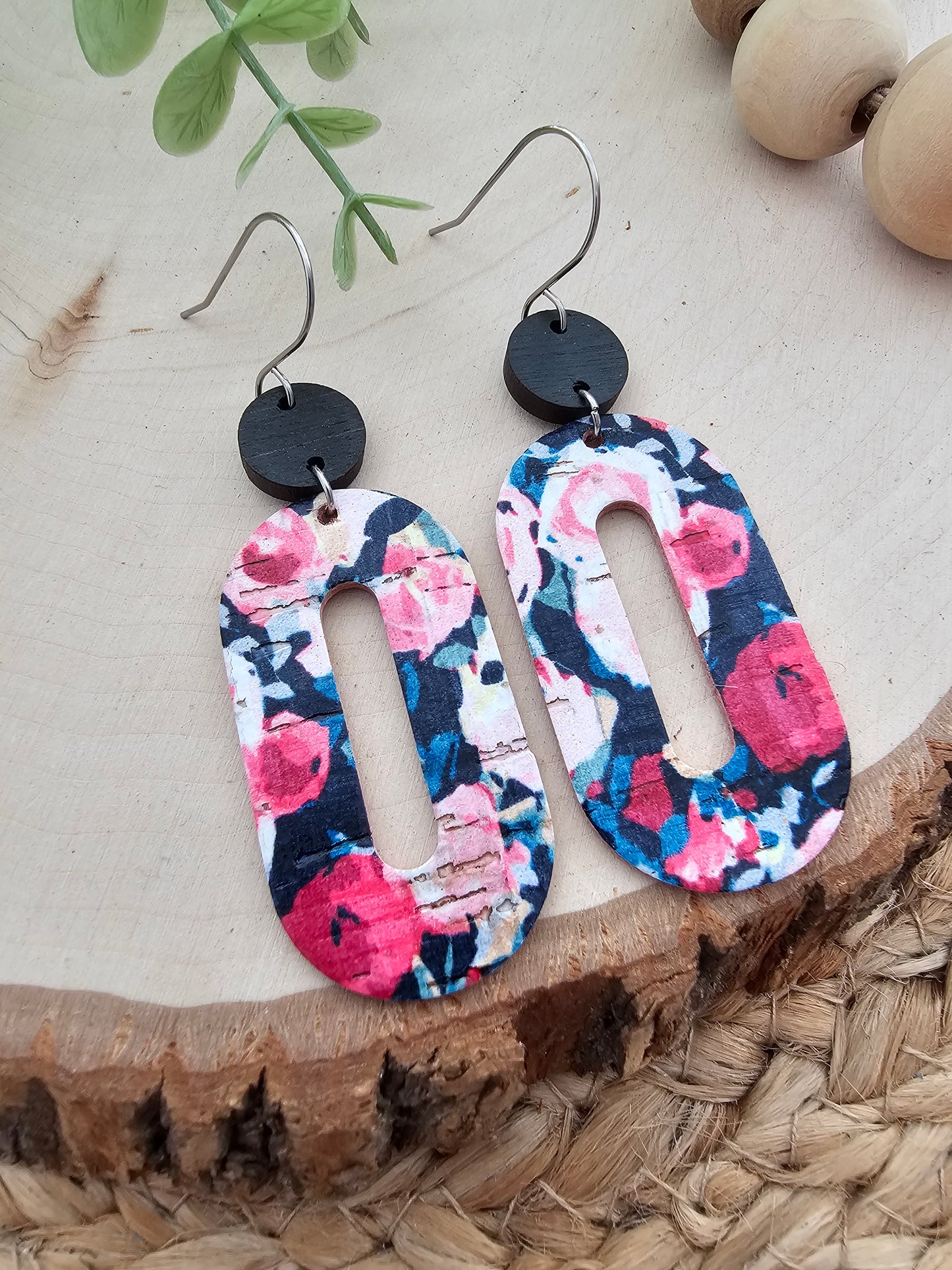 Midnight Rose Garden Floral Elongated Oval Earrings