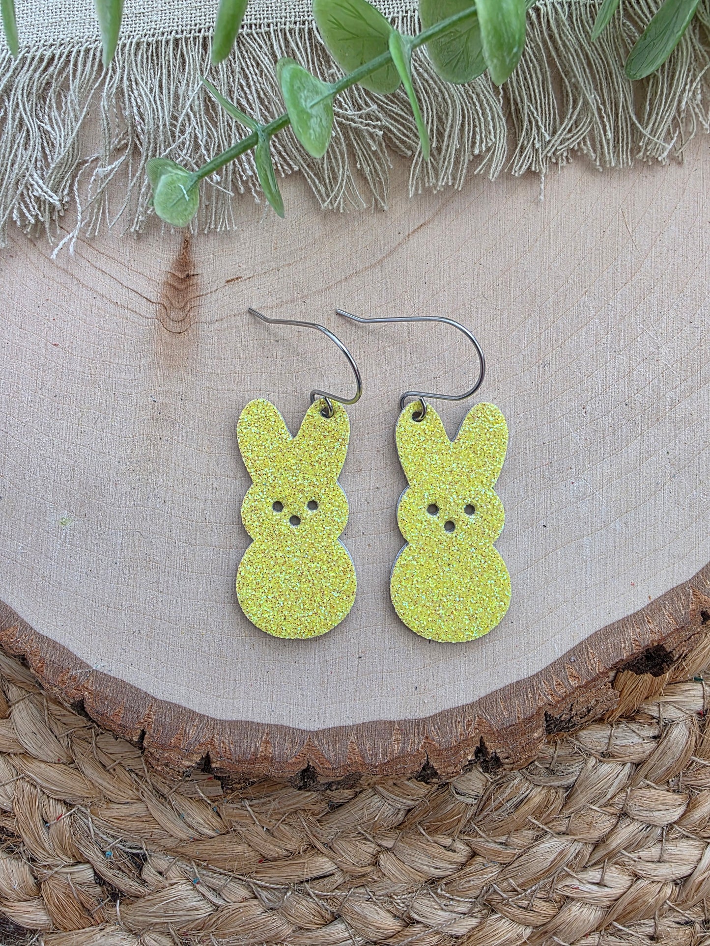 Yellow Glitter Bunny Peep Earrings