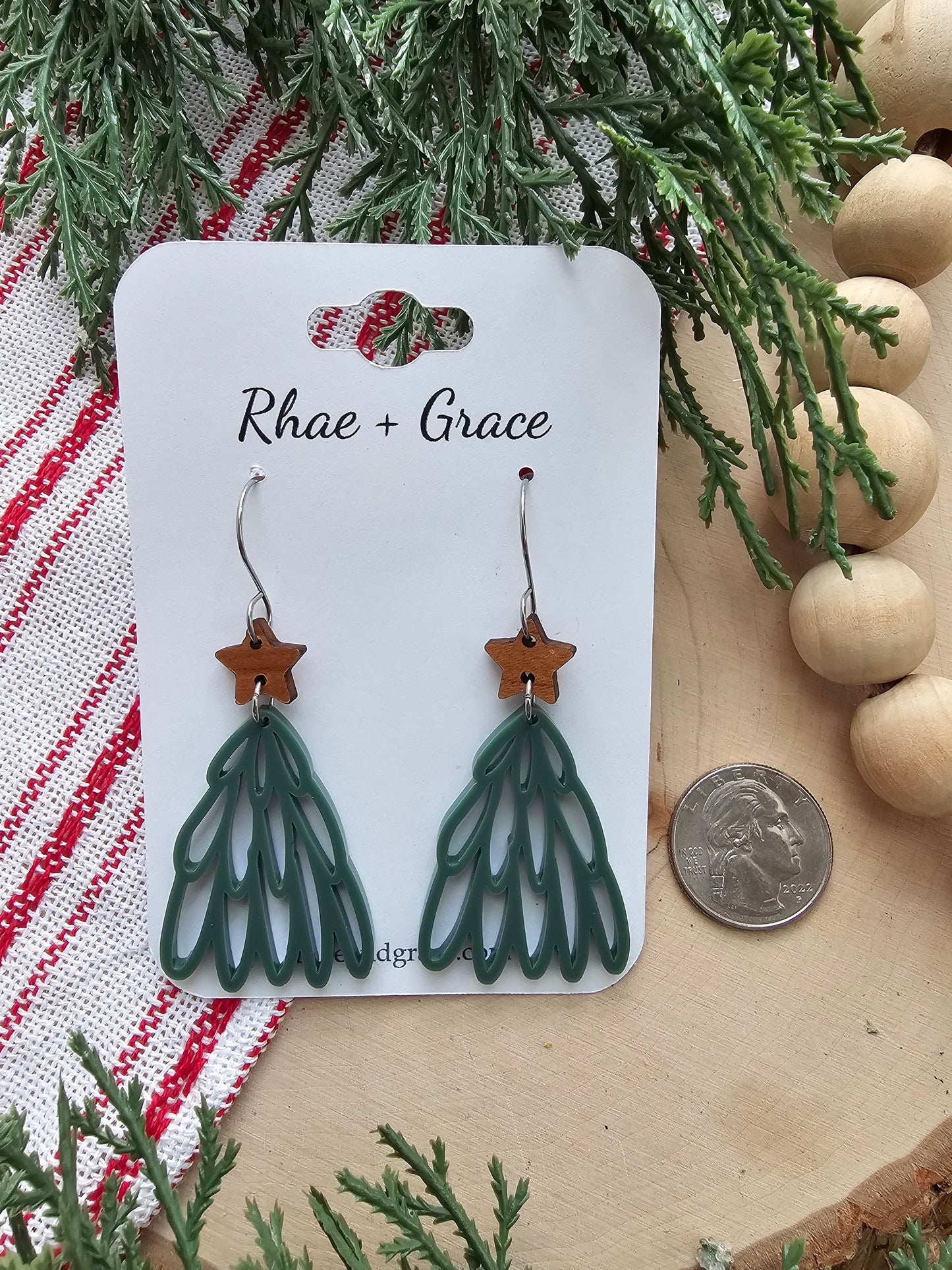 Green Loopy Acrylic Christmas Tree Earrings