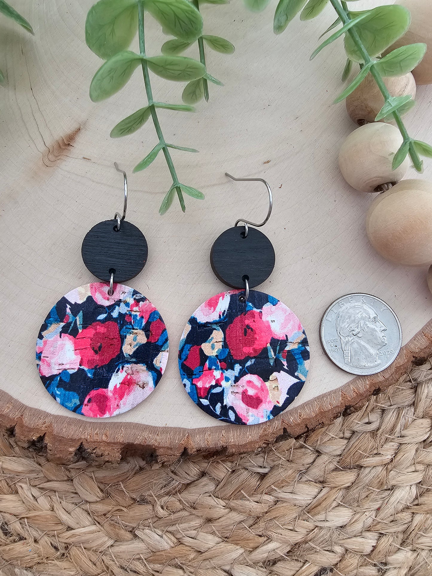 Midnight Rose Garden Large Circle Drop Earrings