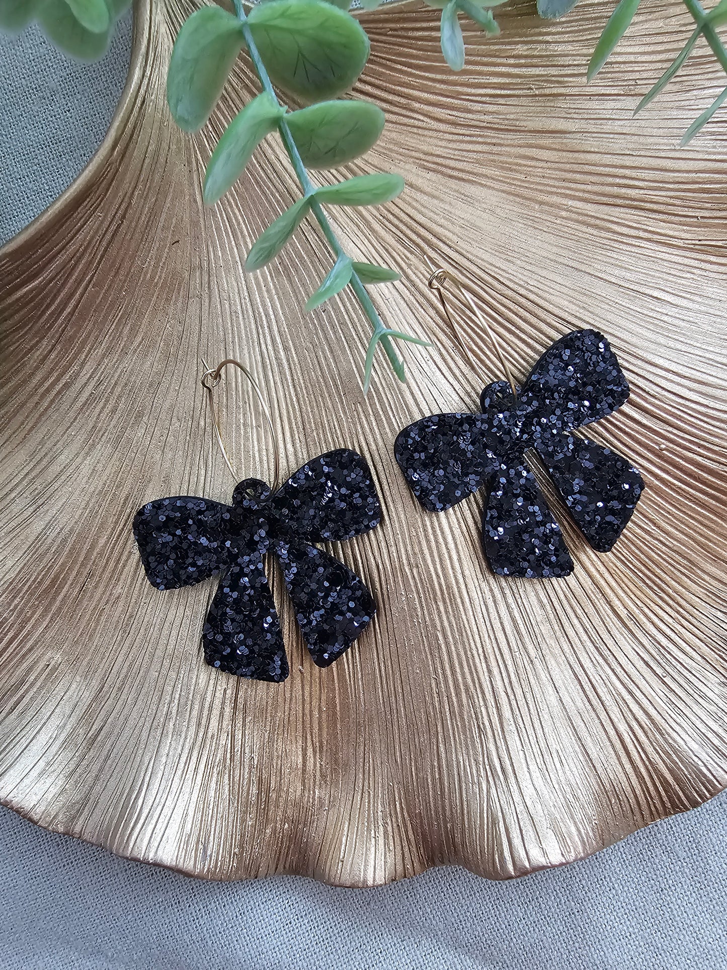 Black Glitter Bow Earrings