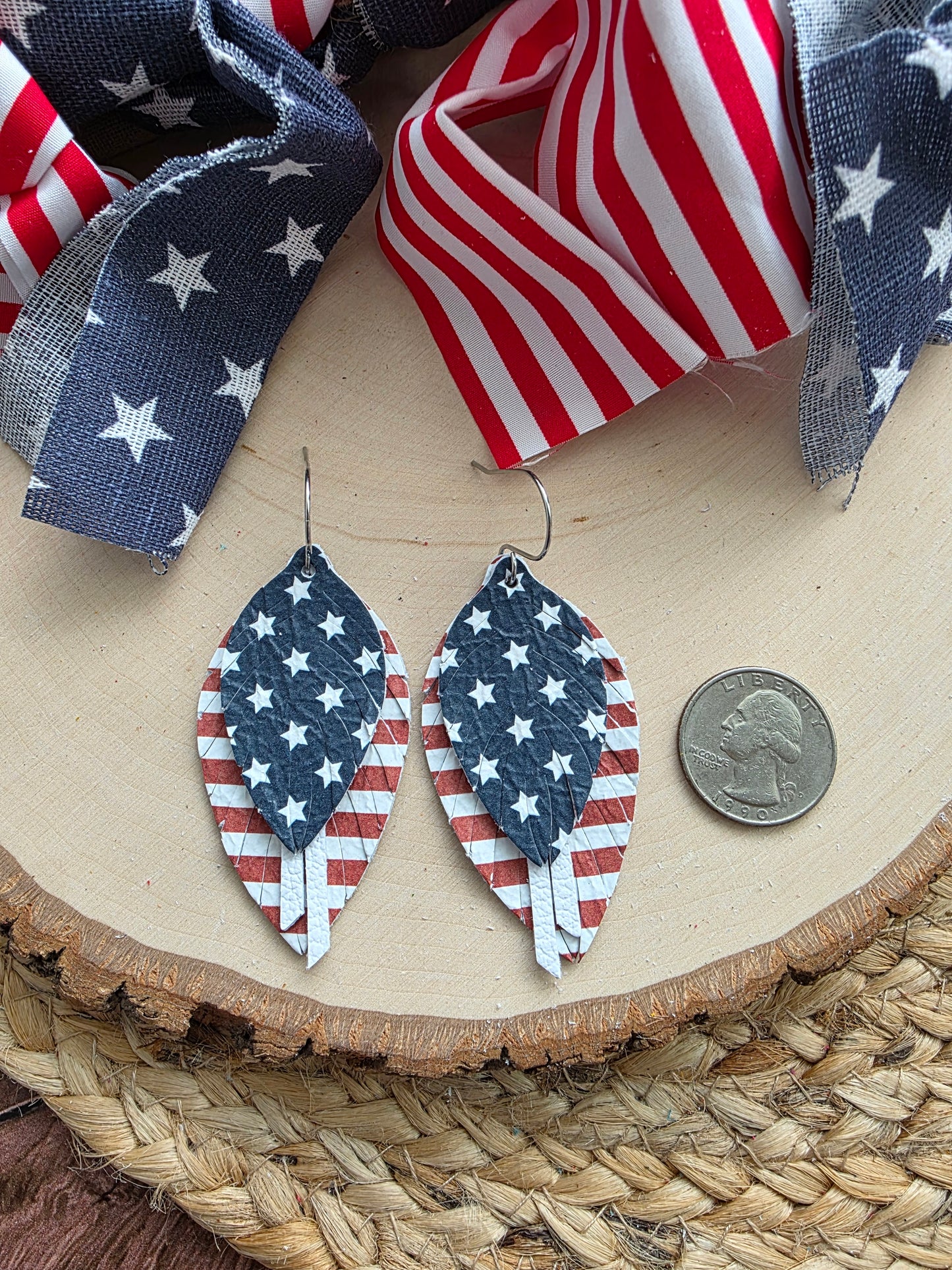 Stars & Stripes Fringe Feather Earrings