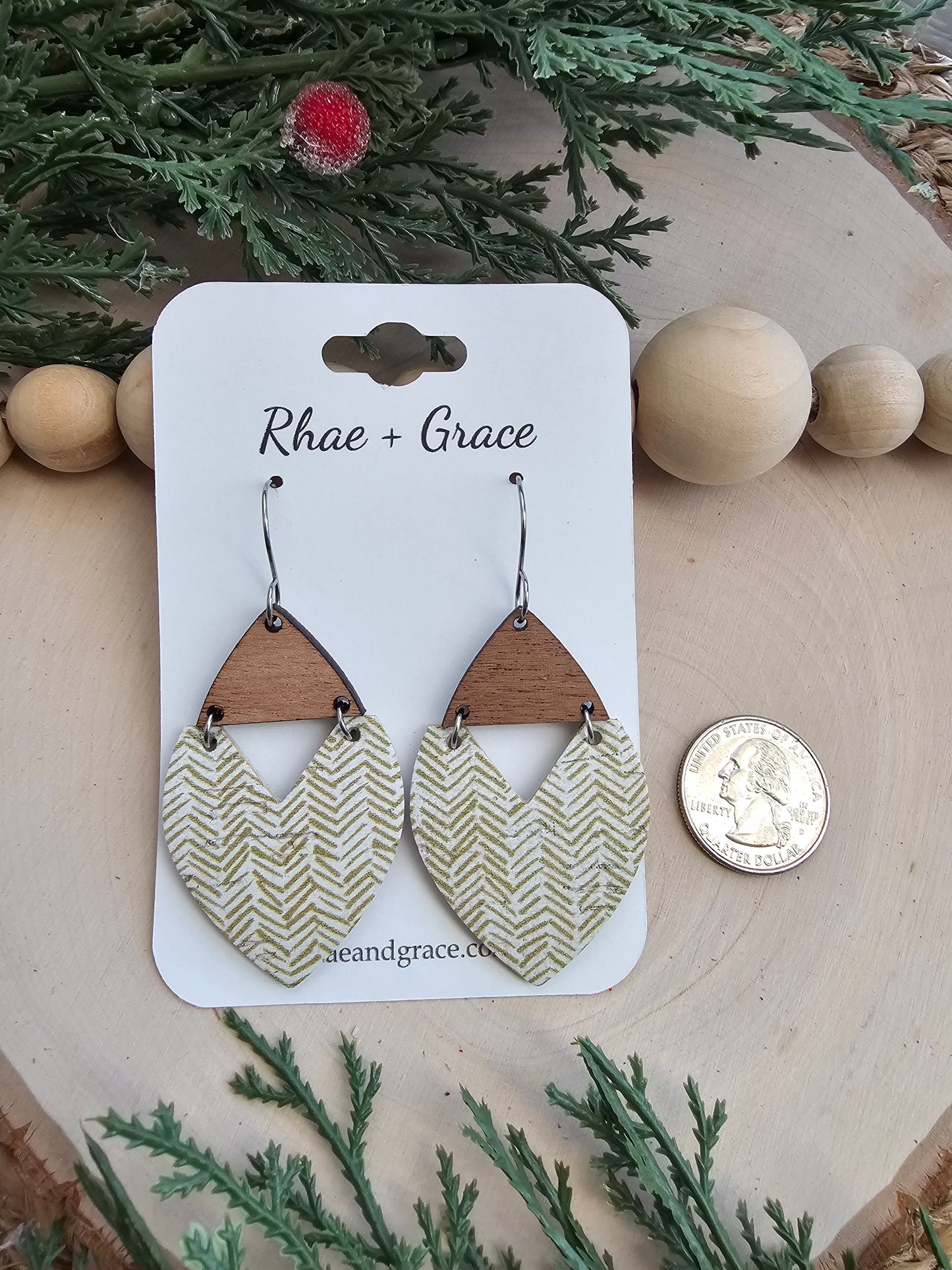 Golden Taupe Chevron Swoop Earrings - Large