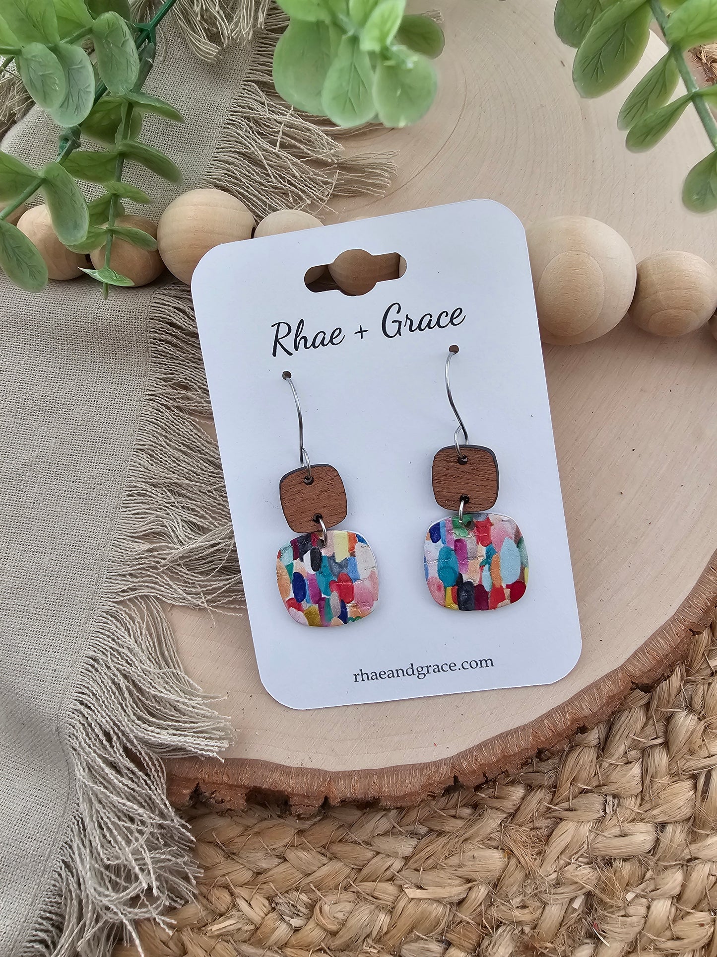 Colorful Confetti Rounded Square Earrings