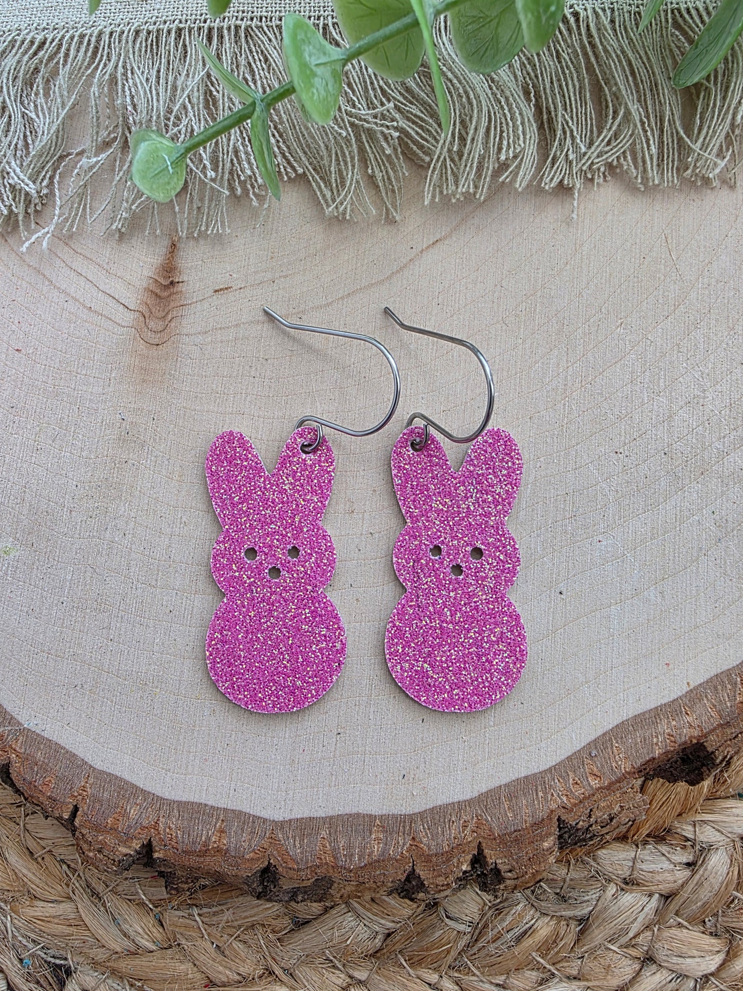 Pink Glitter Bunny Peep Earrings