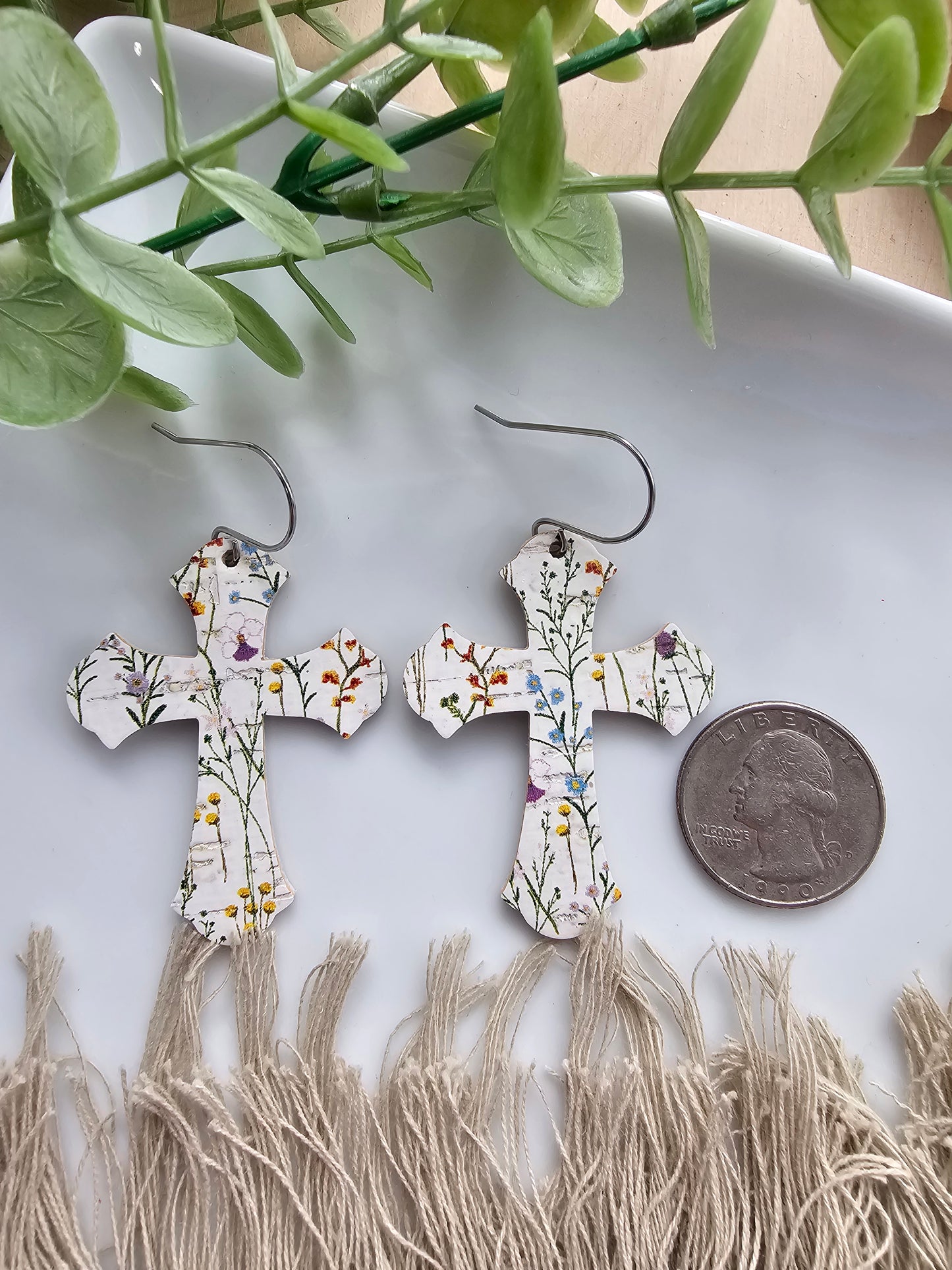 Delicate Wildflower Cross Earrings