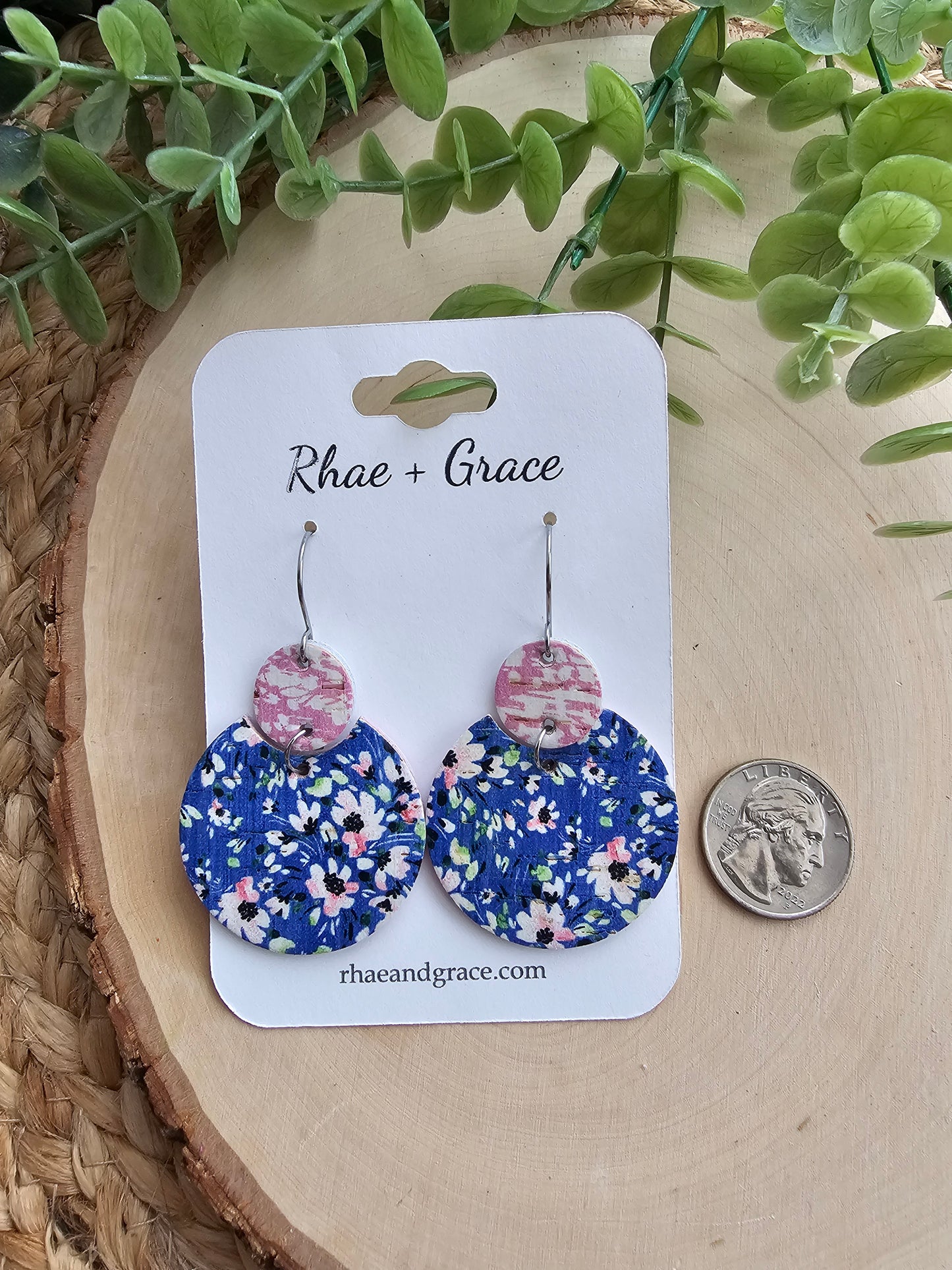 Blue Floral Circle Earrings